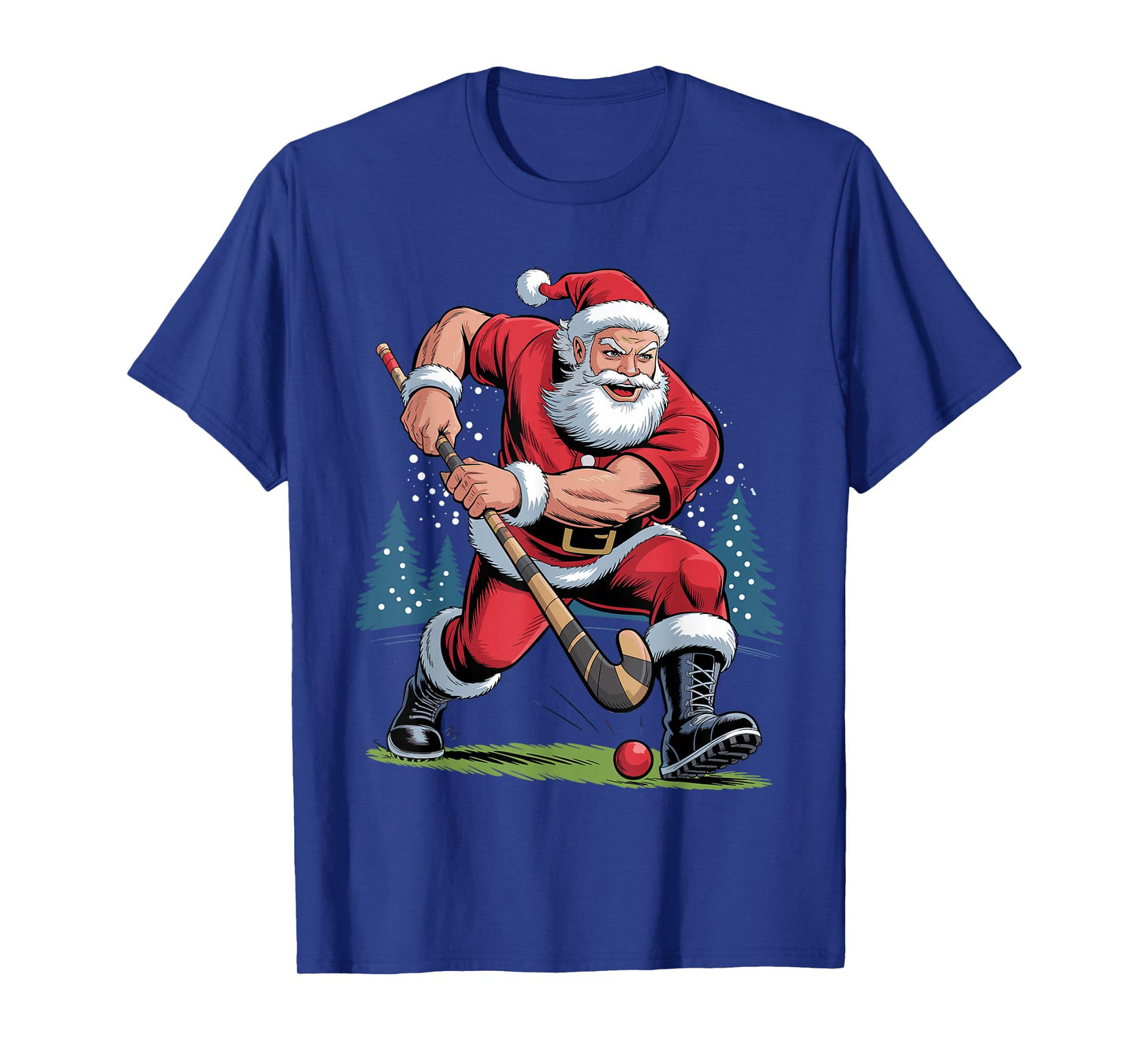 Santa Playing Field Hockey Funny Holiday Christmas Xmas T-Shirt