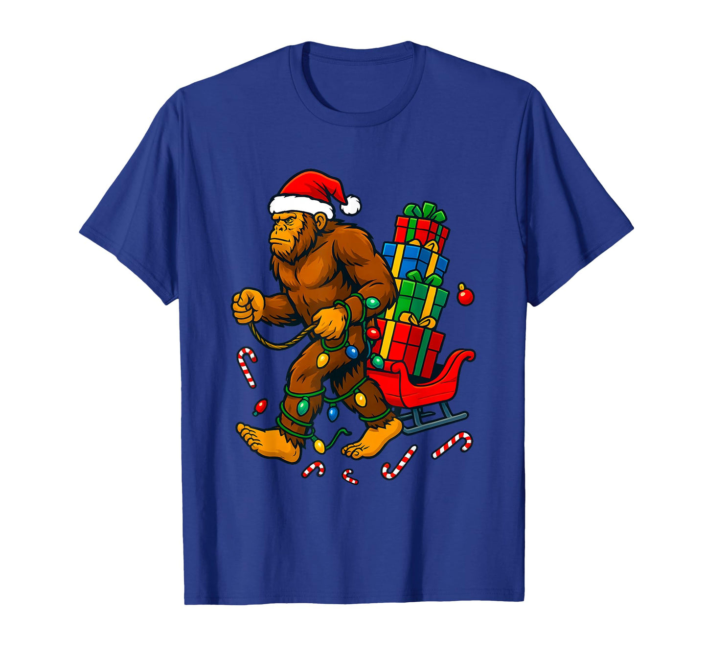 Bigfoot Tree Christmas Lights Snowflake Holiday Candy Xmas T-Shirt