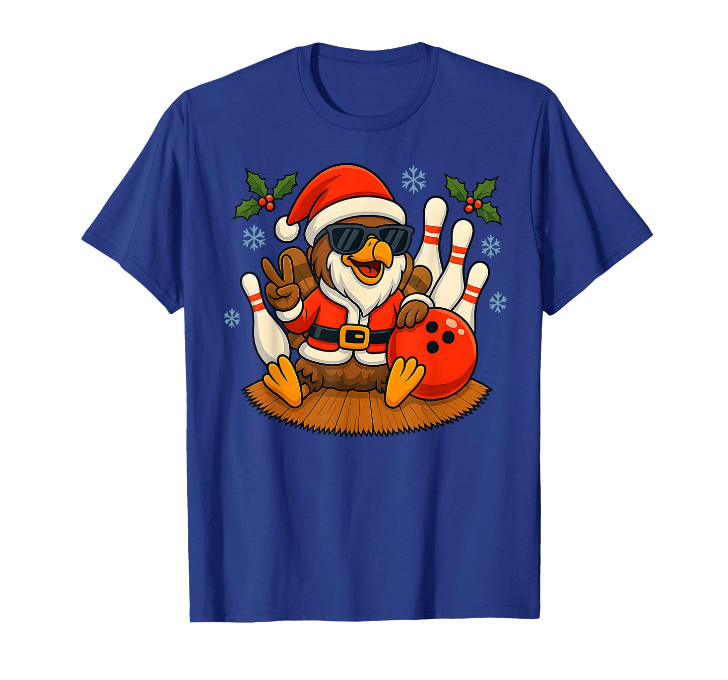 Cute Santa Turkey Bowling Christmas Funny Holiday Vibes T-Shirt