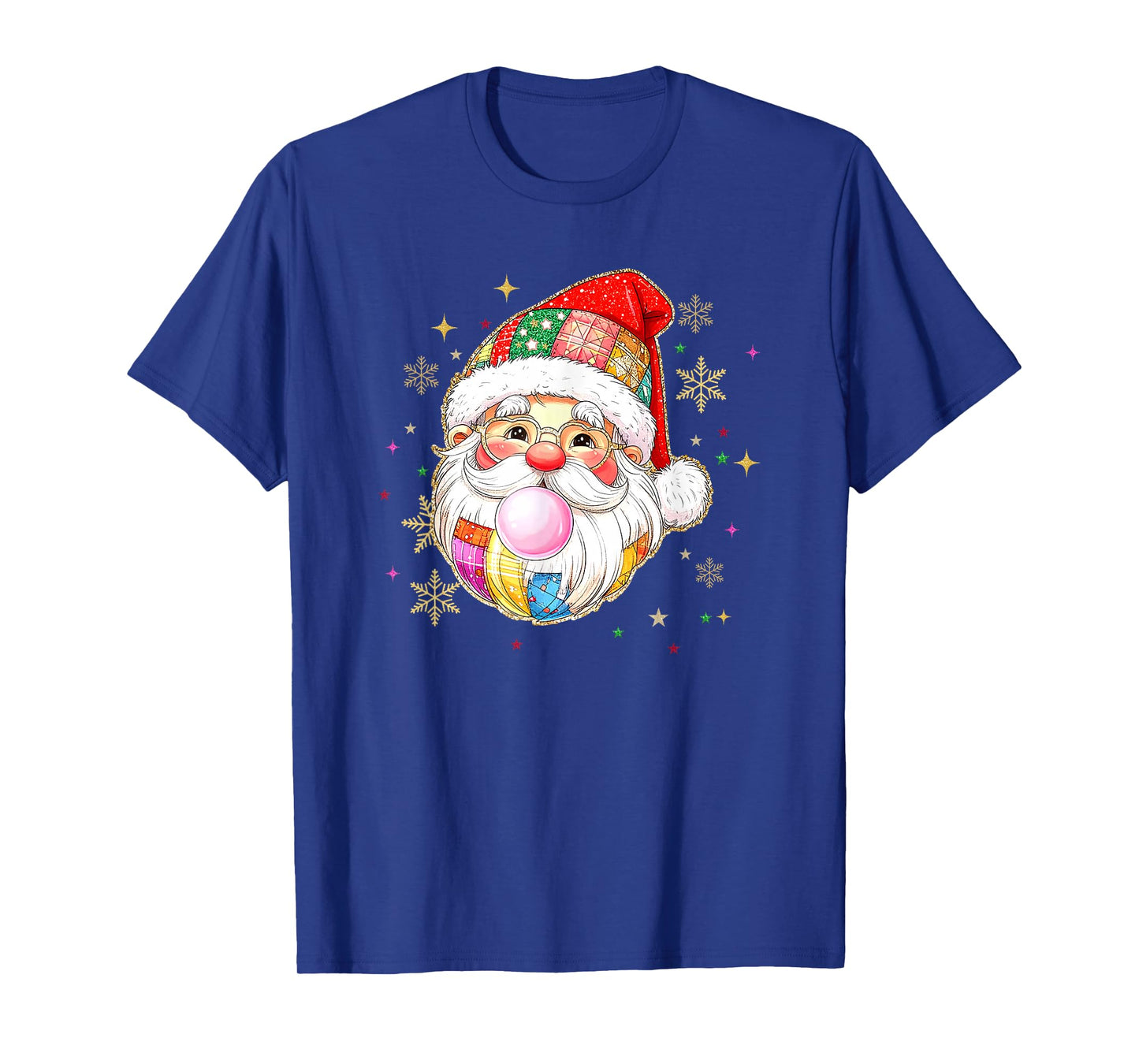 Retro Patchwork Santa Claus Christmas Preppy Merry Xmas T-Shirt
