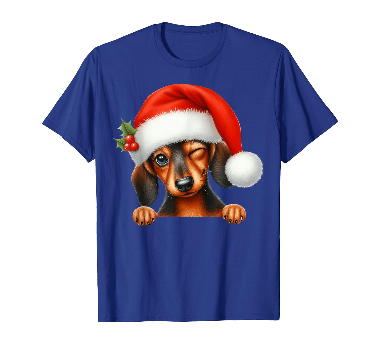 Dachshund Dog Christmas Santa Hat Dog Mom Dad T-Shirt