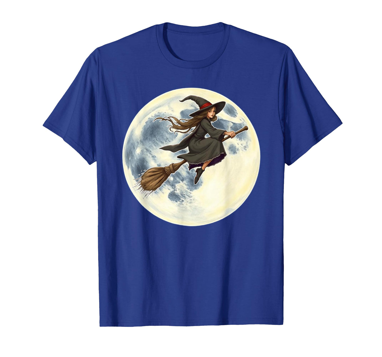 Witch Flying on Broom Halloween Full Moon Women Youth Kids T-Shirt