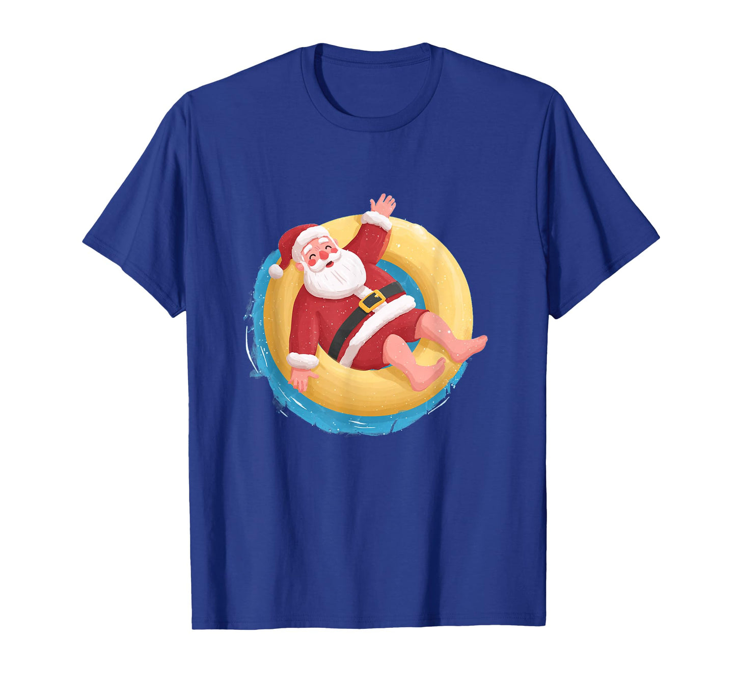 Funny Lazy Christmas Graphic in Pool Ring with Santa T-Shirt