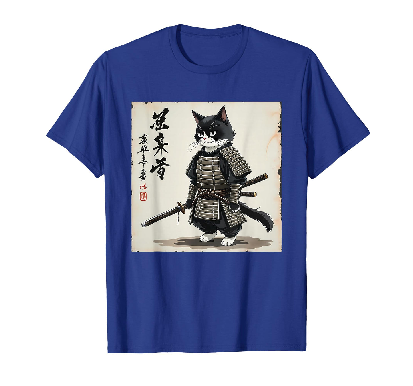 samurai cat graphic warrior art tee Japanese anime men women T-Shirt