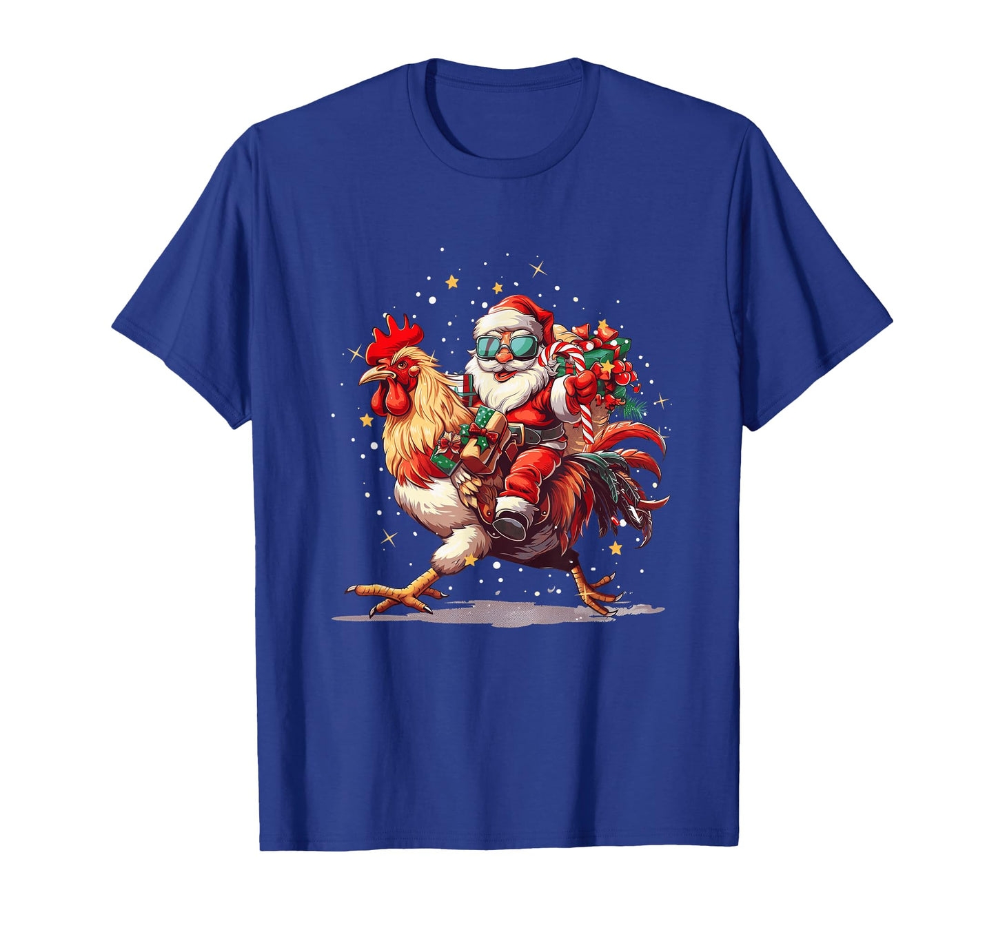 Christmas Lights Santa Hat Xmas Funny Santa Riding Chicken T-Shirt