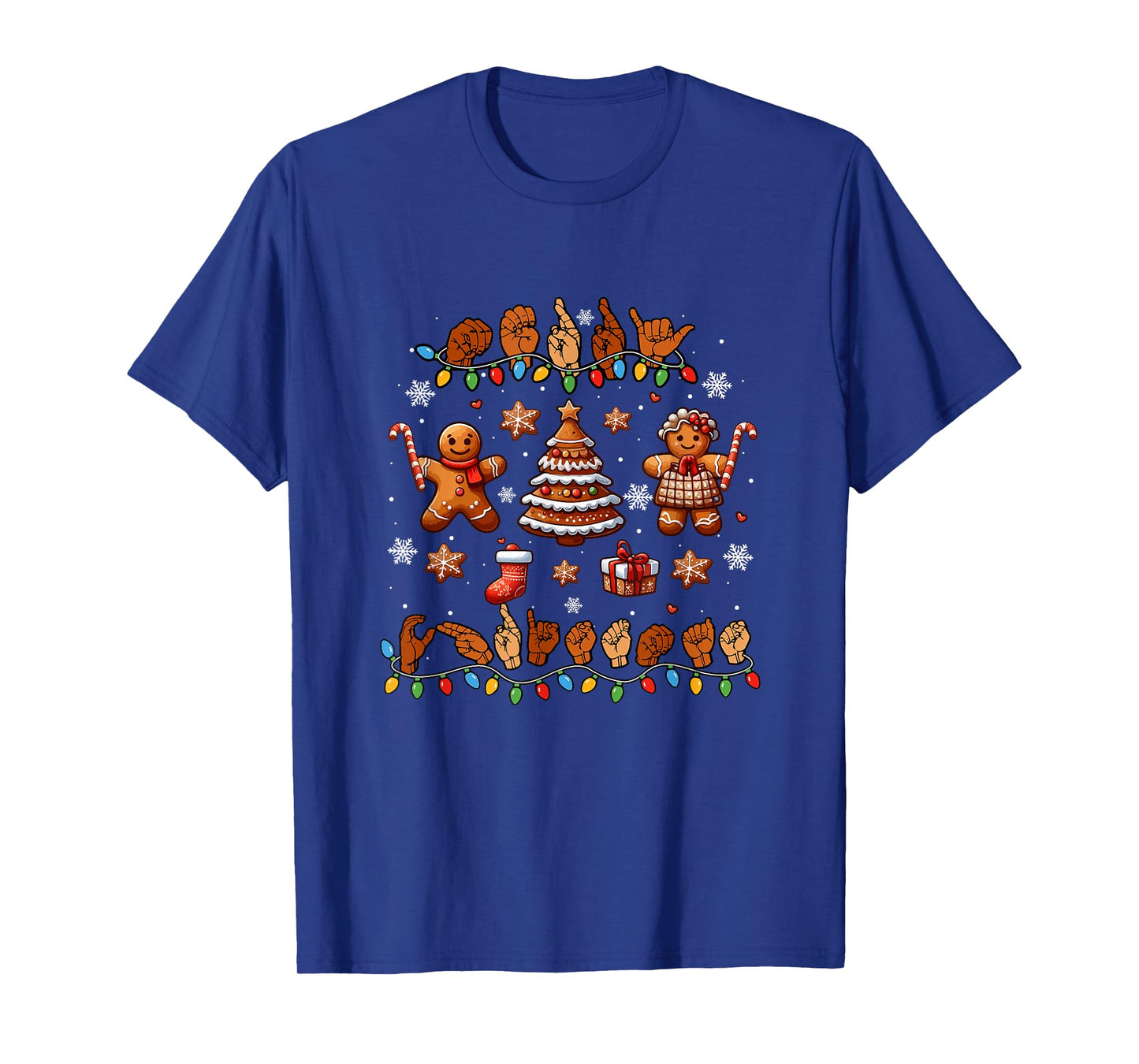 Merry Christmas Hands Sign Language Gingerbreads Xmas Tree T-Shirt