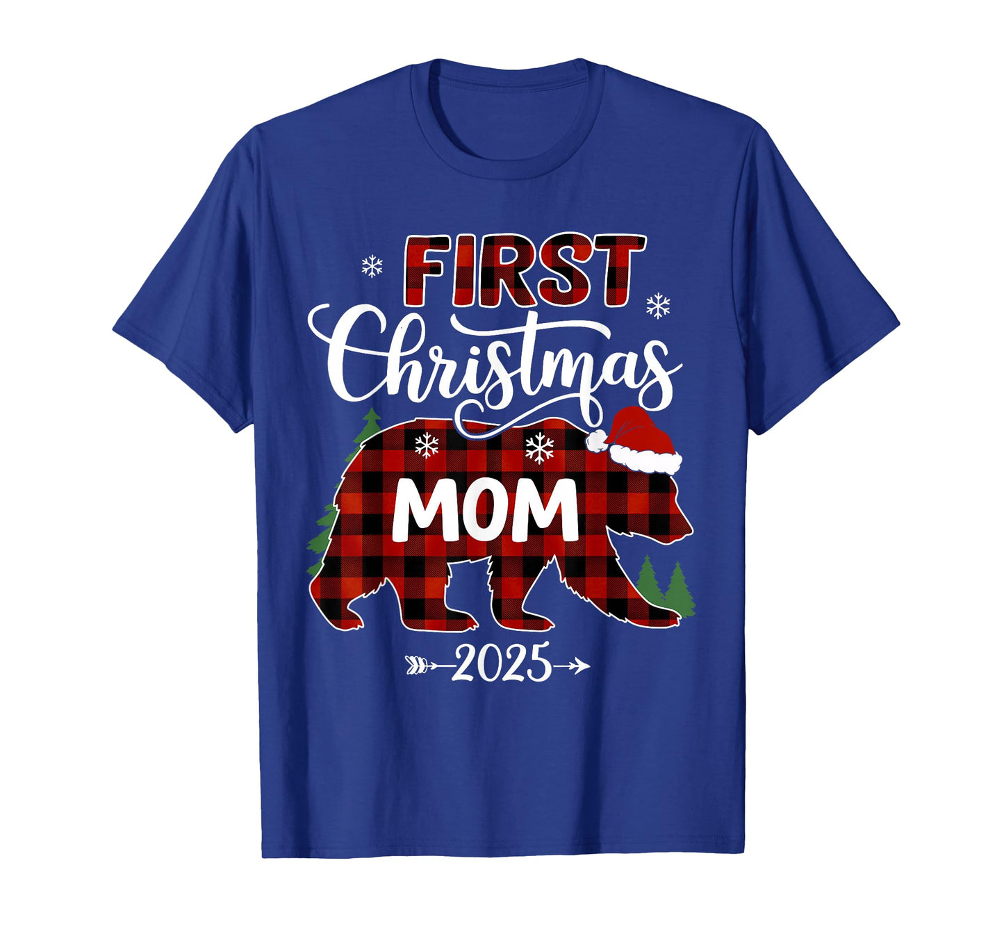 Pregnancy First Christmas Mom Red Plaid Bear Santa 2025 T-Shirt