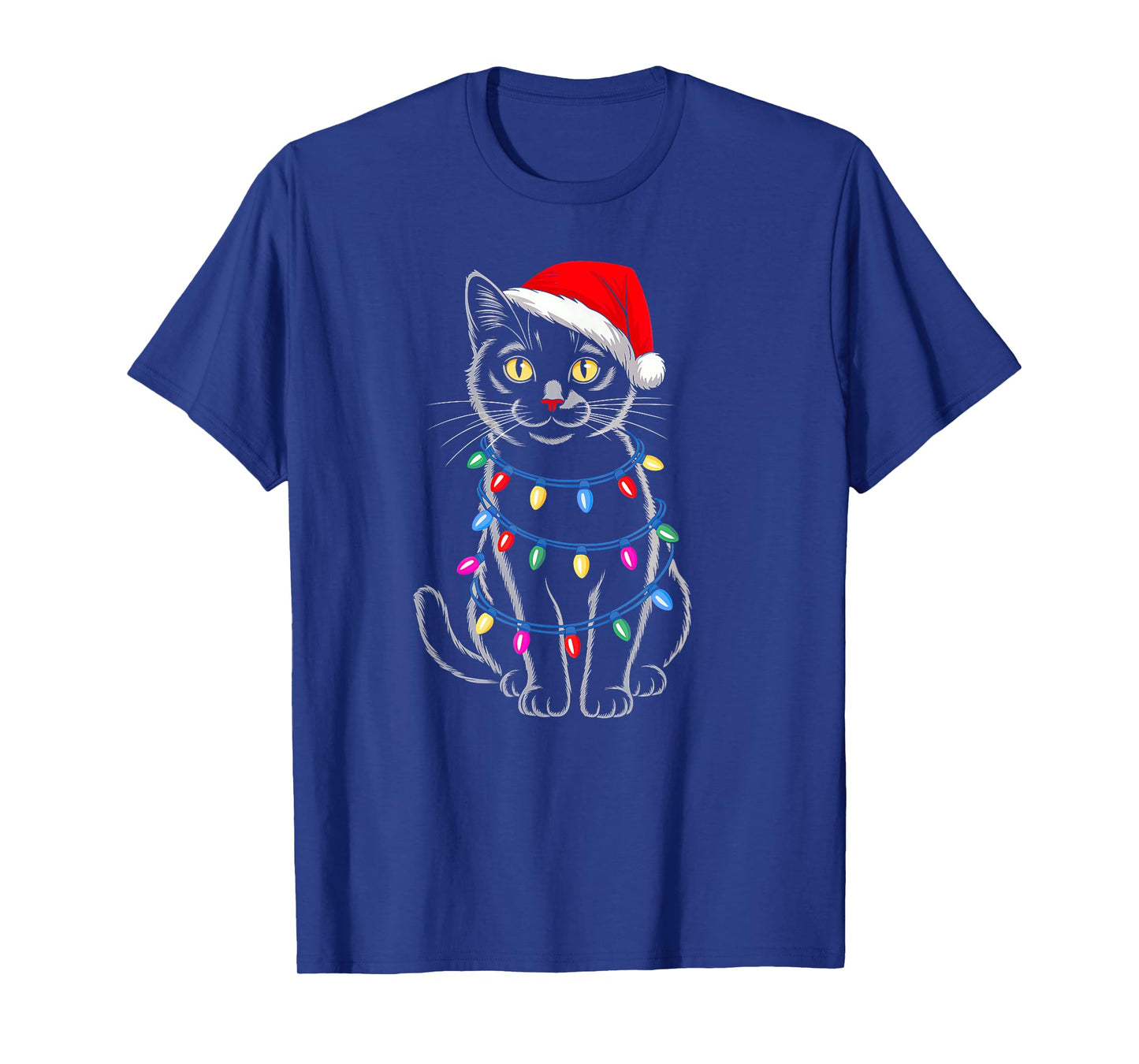 Black Cat Christmas Lights Santa Hat Family Xmas Cat Lovers T-Shirt