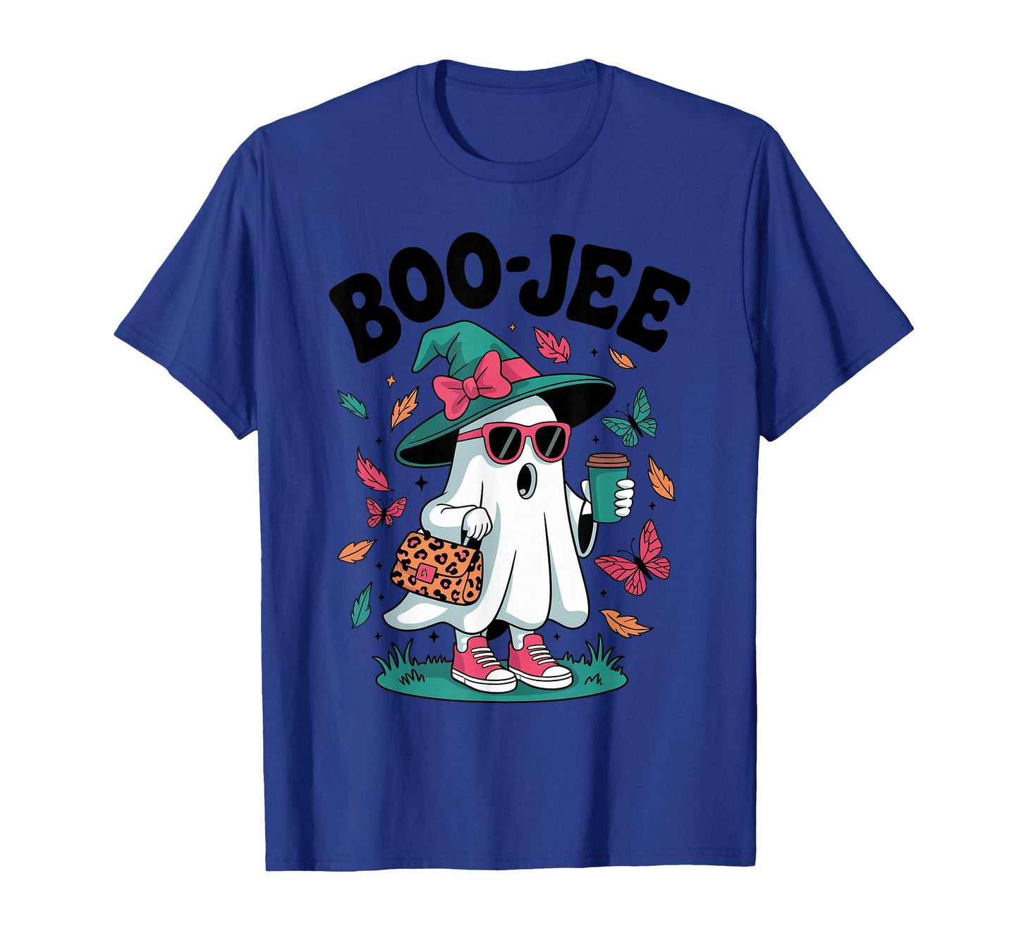 Boujee Leopard Print Ghost Witch Hat Halloween Women Girls T-Shirt