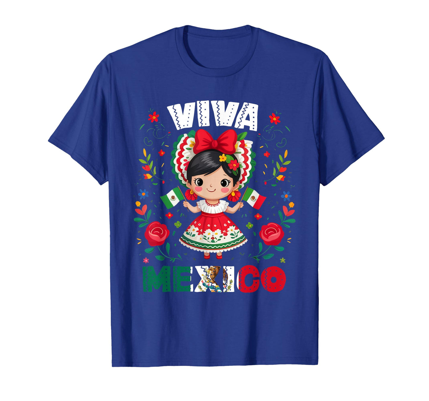 Viva Mexico Mexican Girl Flag Independence Day Girls Kids T-Shirt