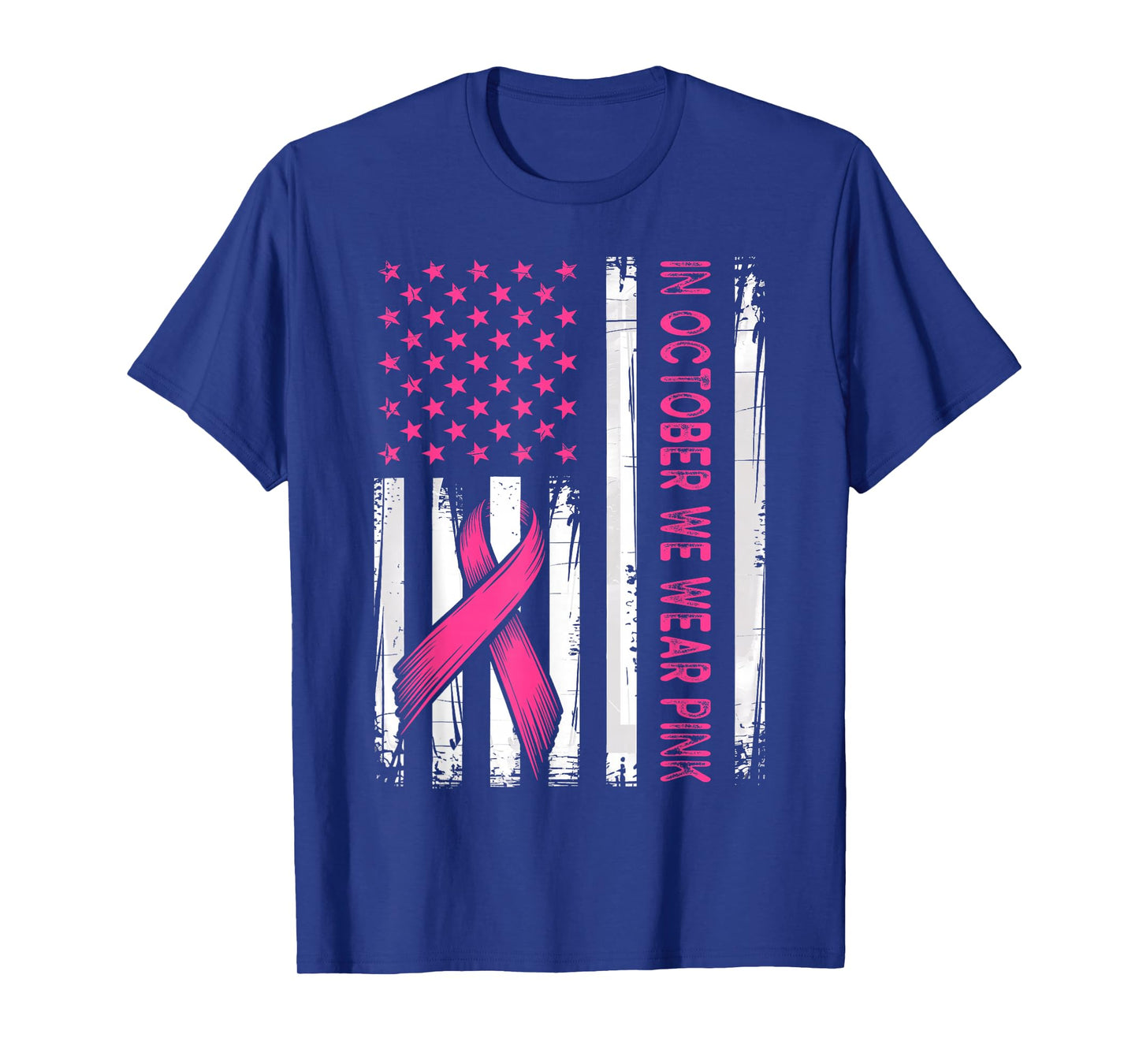 in October We Wear Pink Vintage American Flag T-Shirt