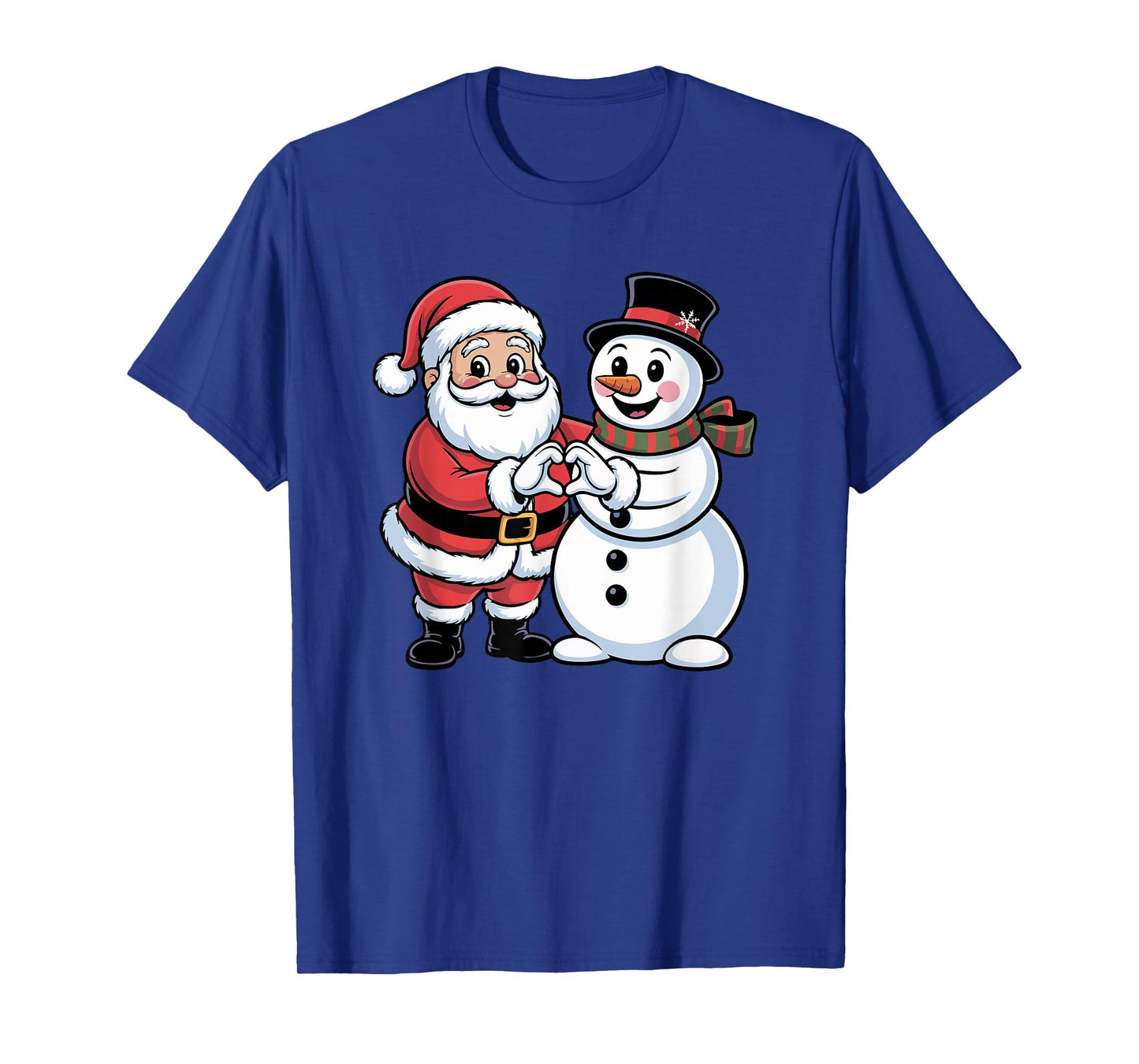 Santa Claus and Snowman Heart Hand Sign Christmas Kids Women T-Shirt