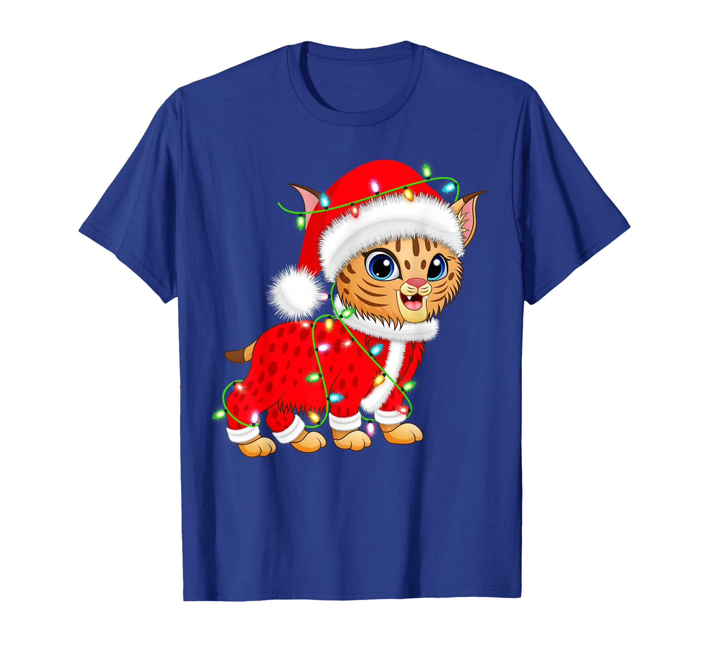Bobcat Lynx Christmas Lights Santa Costume Cute Animal Xmas T-Shirt