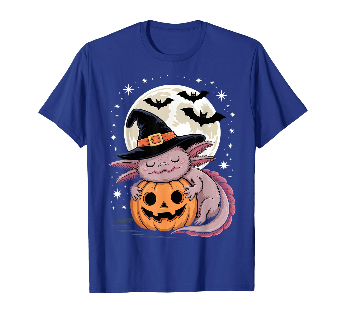 Halloween Axolotl Witch Hat Pumpkin Spooky T-Shirt