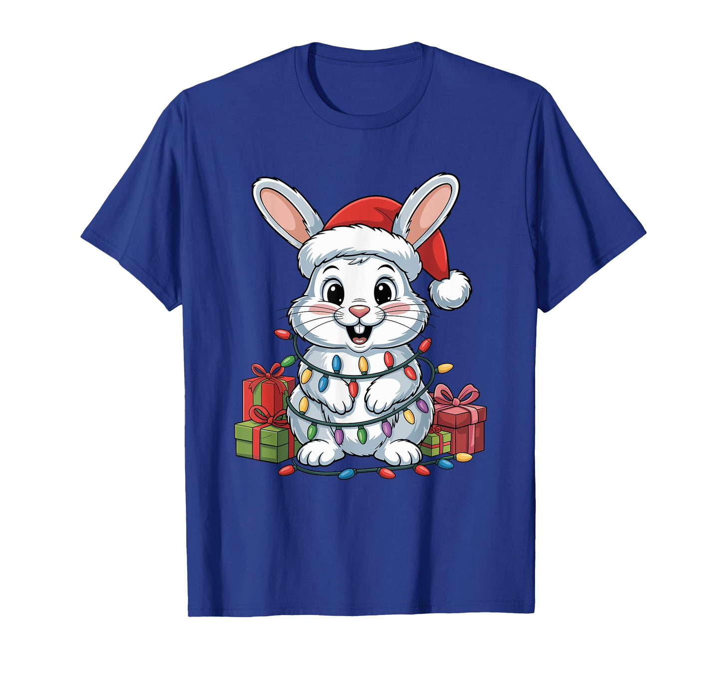 Funny Rabbit Santa Hat Animals Lovers Ugly Christmas Pajamas T-Shirt