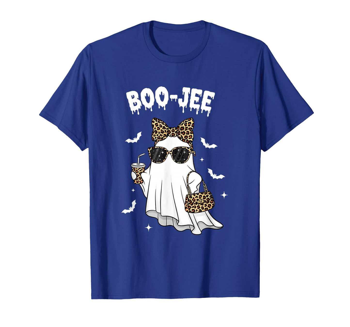 Coquette Leopard Ghost Coffee Boo JEE Halloween Boujee Ghost T-Shirt