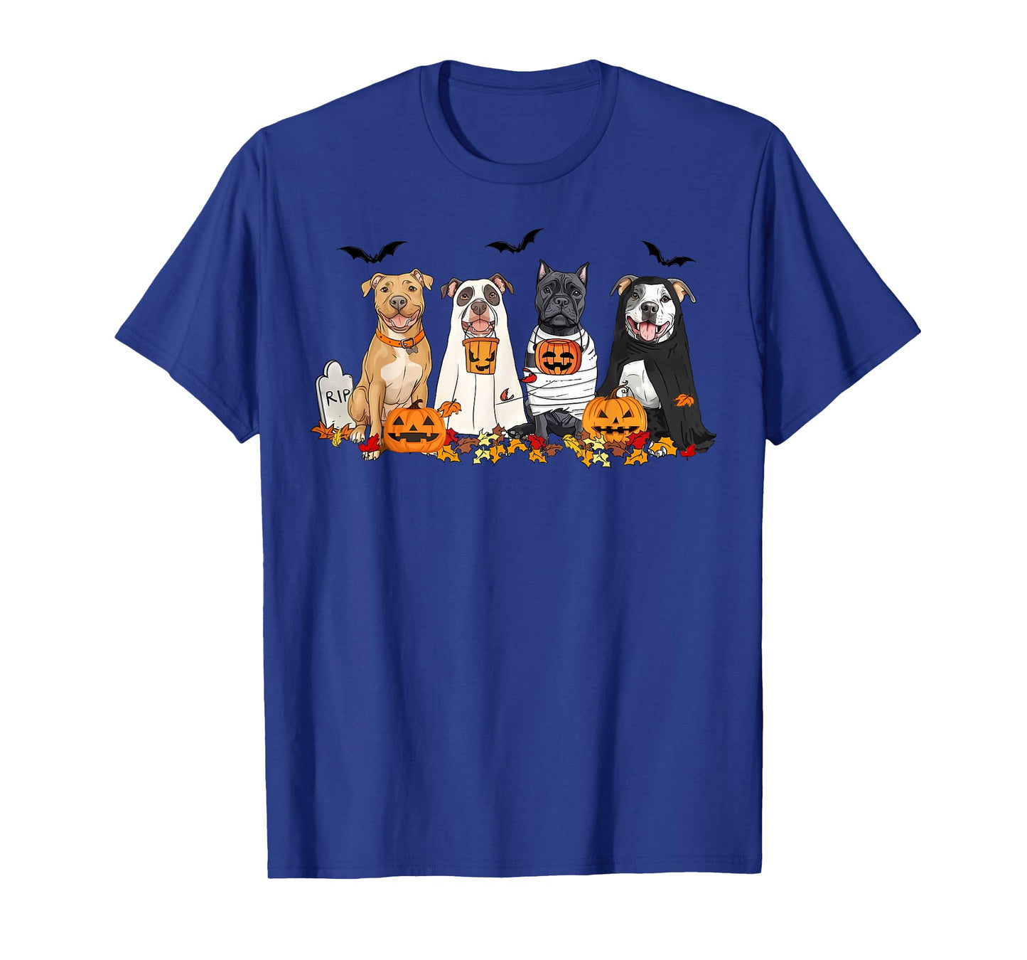 Pit Bull Dogs Ghost Witch Mummy Halloween Pumpkins Spooky T-Shirt
