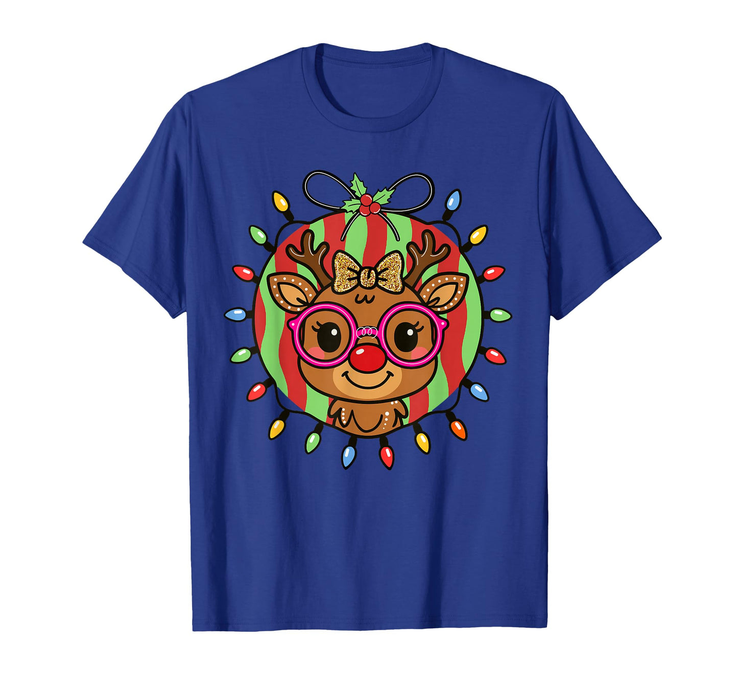 Cute Girls Women Reindeer Christmas Santa Glasses Family tee T-Shirt