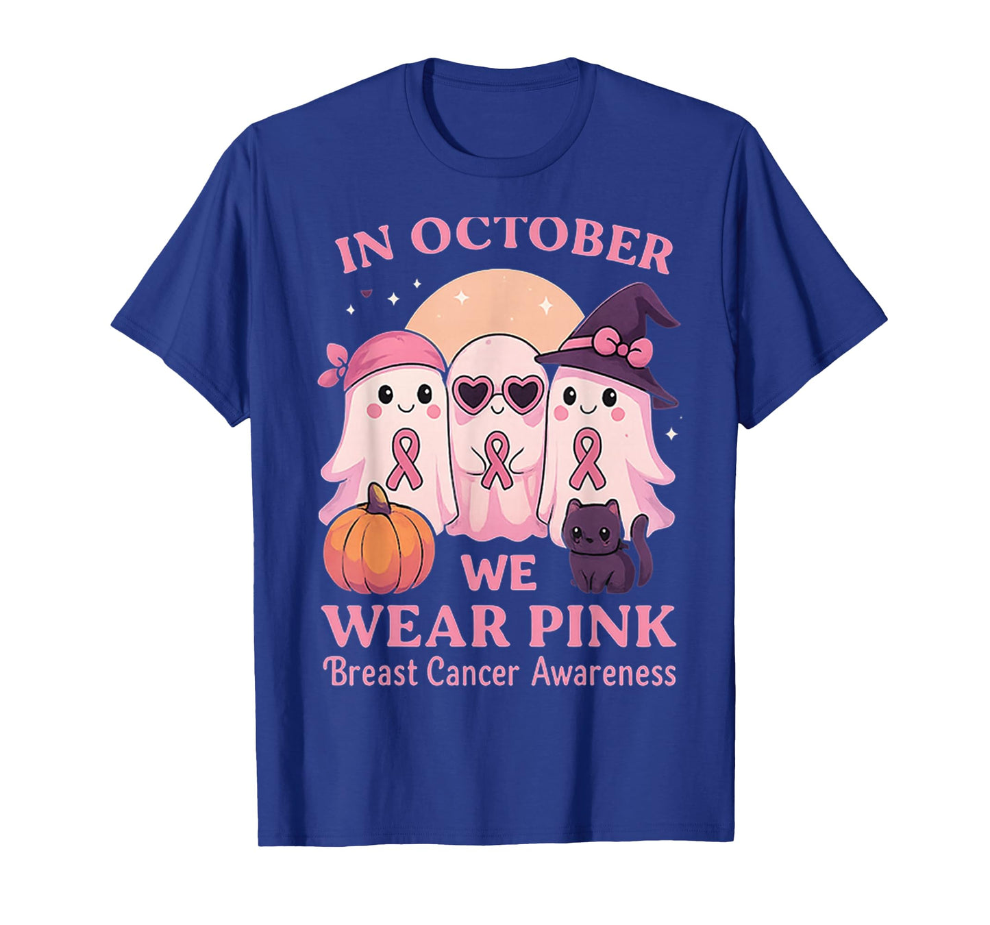 in October We Wear Pink Ghost Breast Cancer Awareness T-Shirt