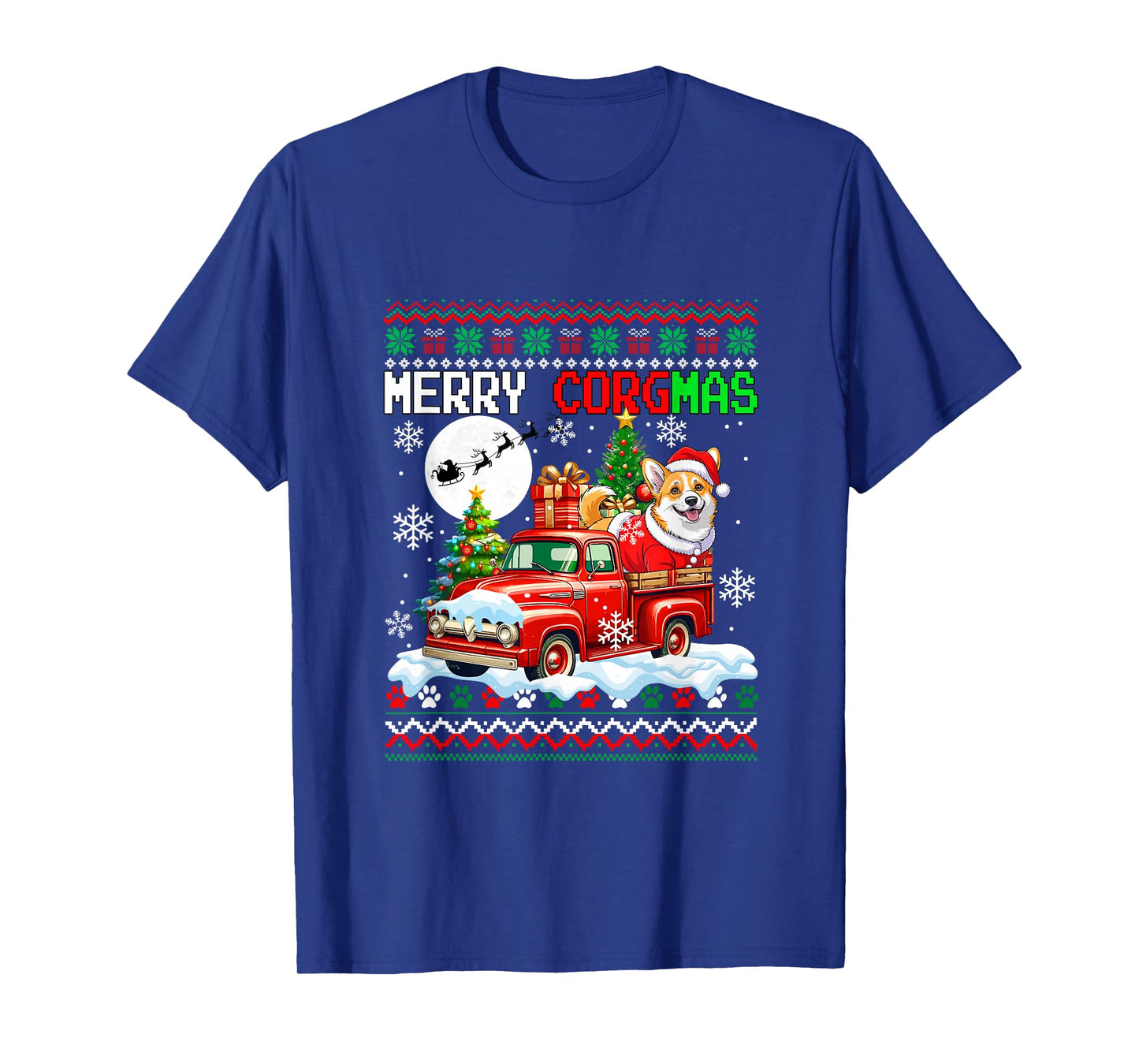 Merry Christmas Sweater Santa Corgi On Pickup Truck T-Shirt