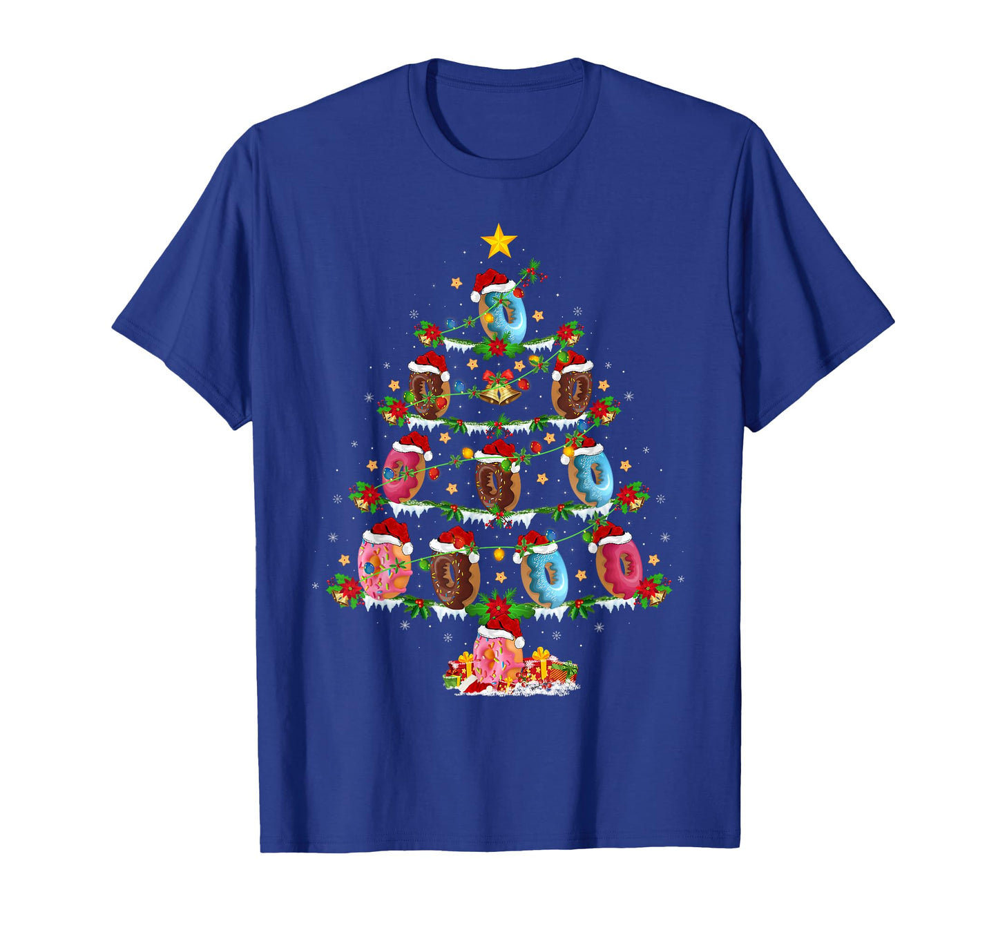 Donuts Christmas Tree Lights Funny Fast Food Donuts Xmas T-Shirt