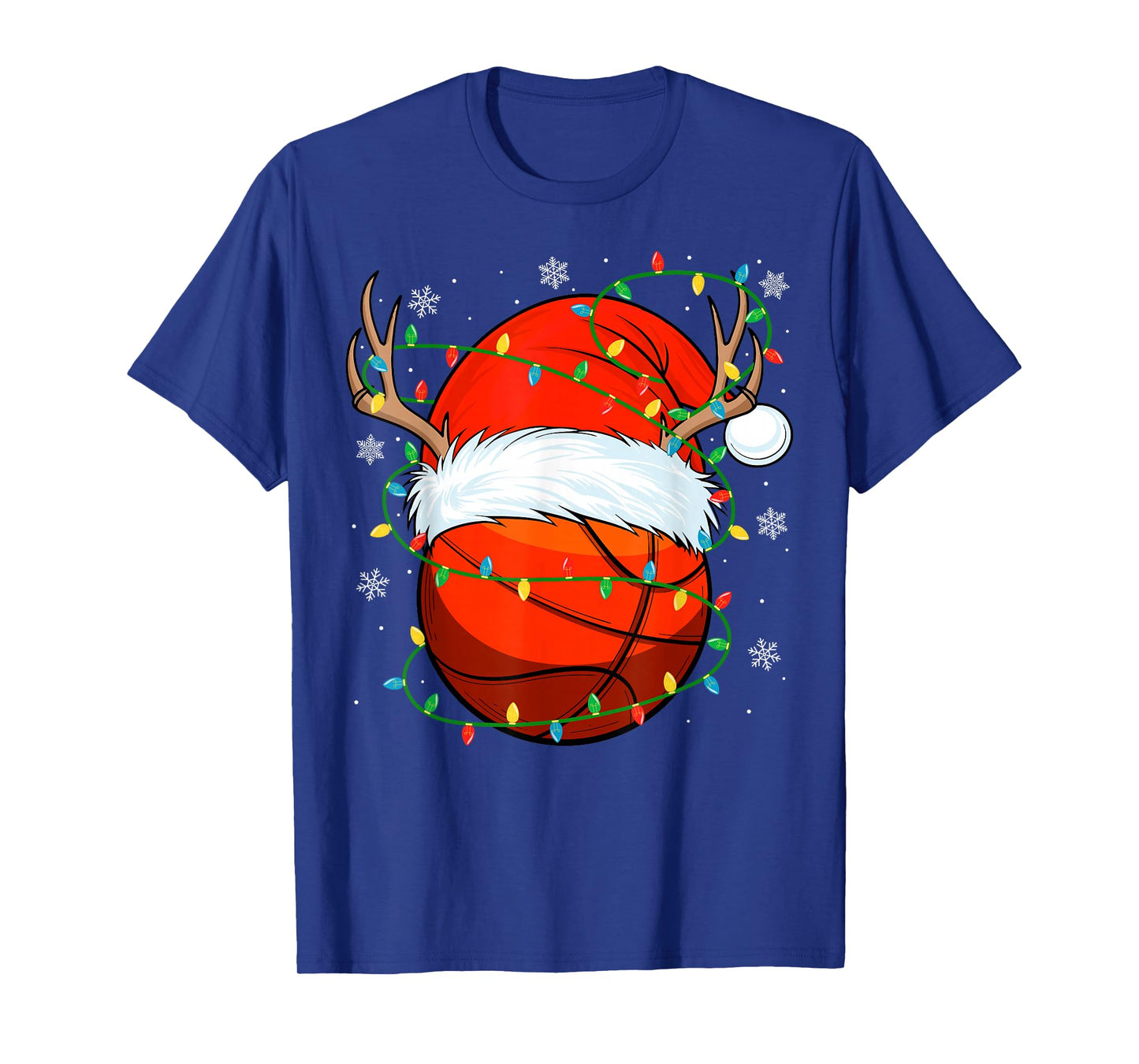 Santa Basketball Ball Xmas Lights Christmas Basketball T-Shirt