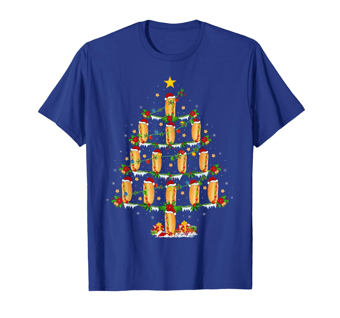 Hot Dogs Christmas Tree Lights Funny Fast Food Hotdog Xmas T-Shirt