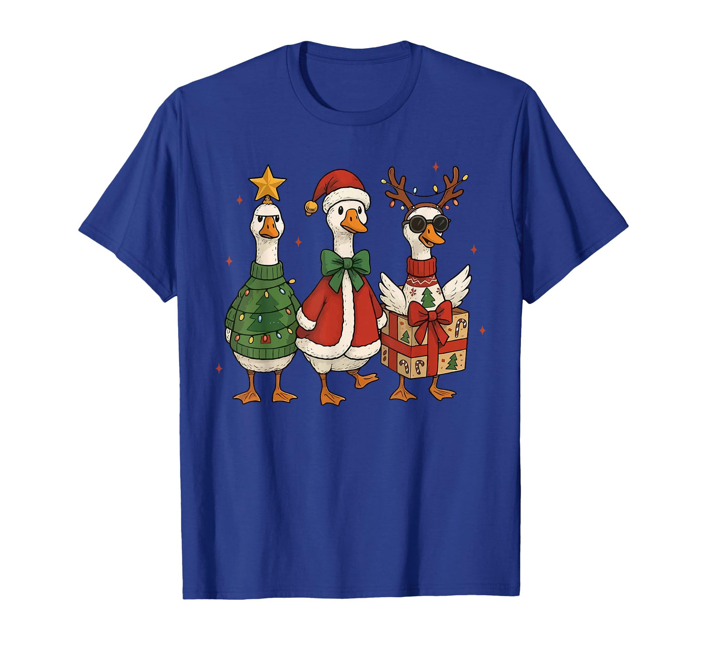 Vintage Christmas Silly Goose Santa Reindeer Funny Women Men T-Shirt