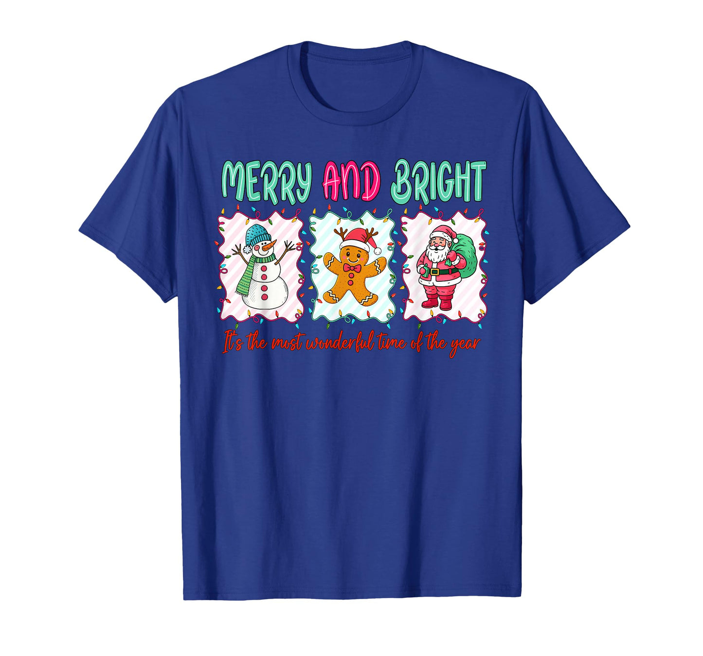 Merry and Bright Gingerbread Santa Snowman Christmas Women T-Shirt