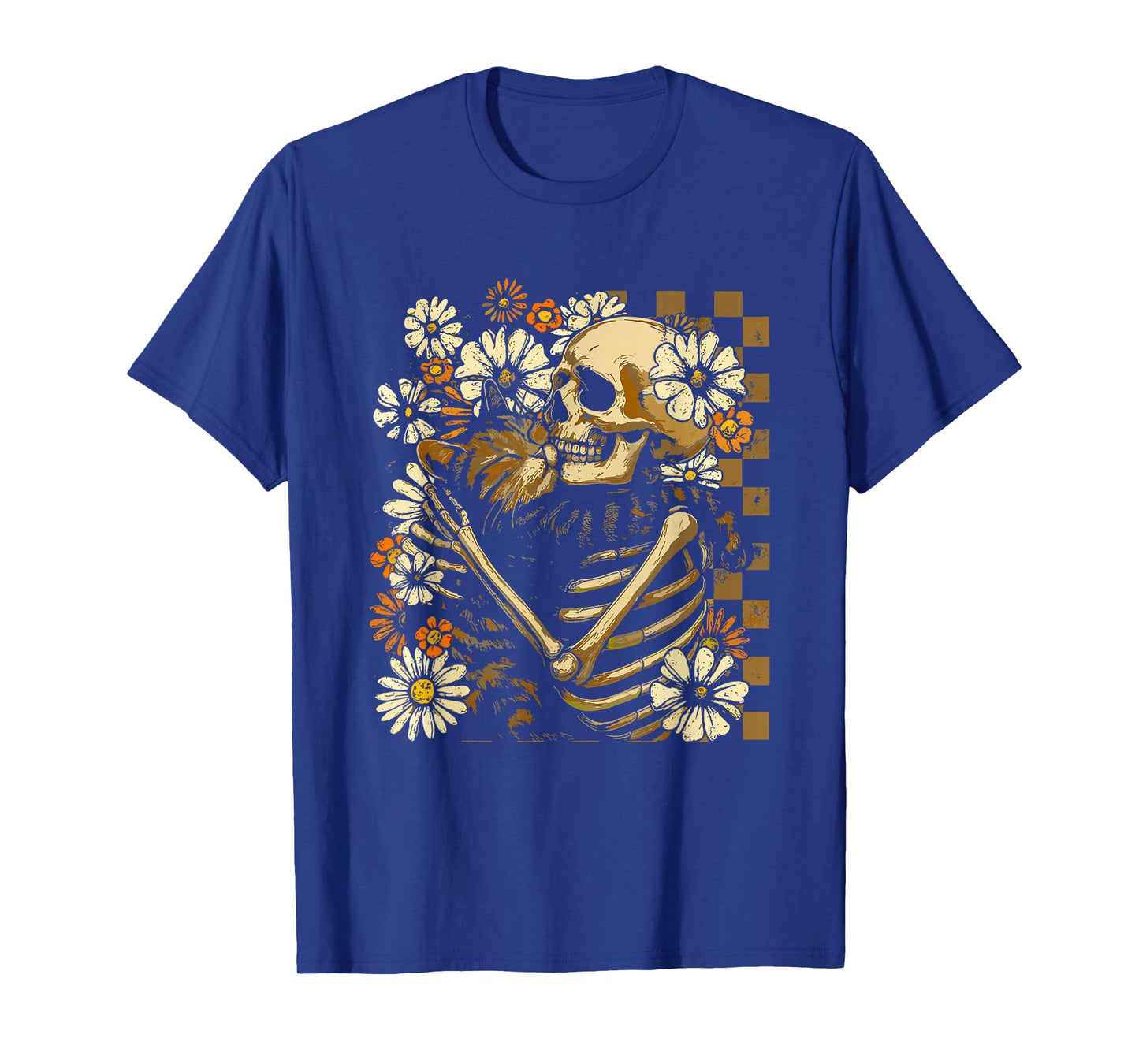 Floral Skeleton Hugging Cat Halloween Cat Lover Cat Mom T-Shirt