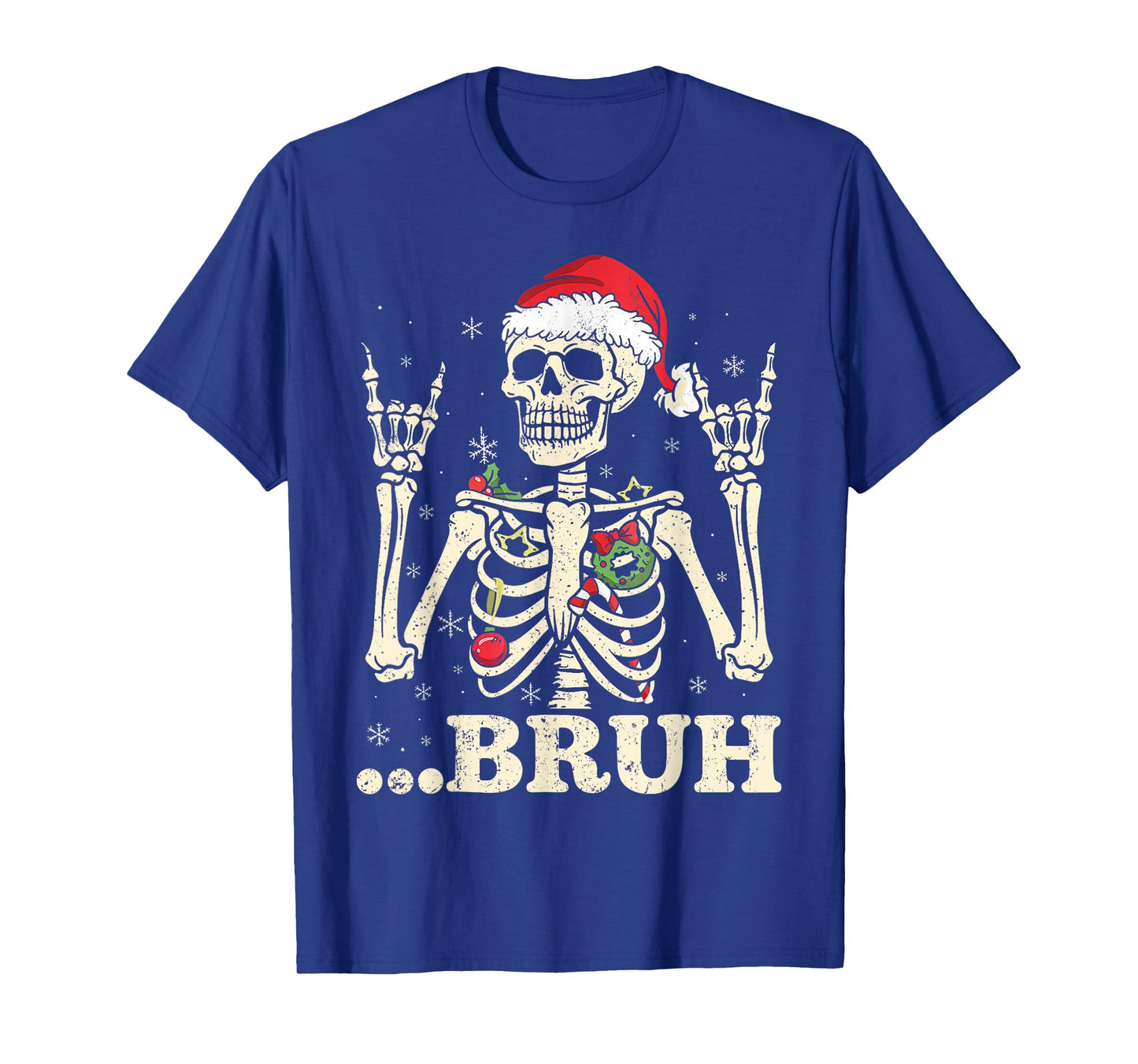 Rock On Skeleton Santa Hat Bruh Meme Xmas Punk Rock Men Boys T-Shirt