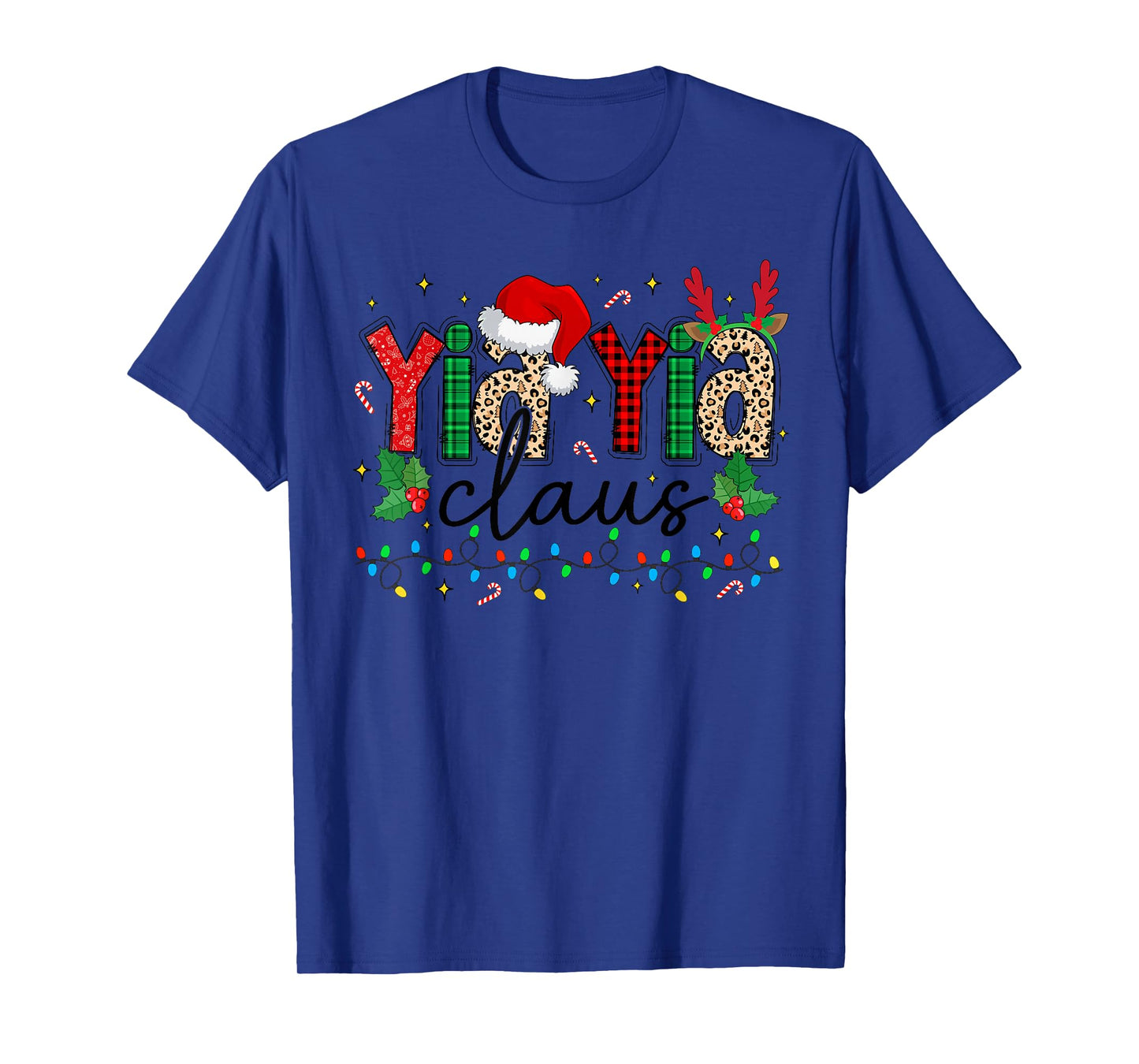 YIA YIA Claus Christmas Santa Hat Reindeer Grandma Grandkids T-Shirt
