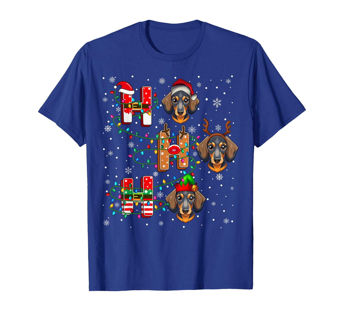 Ho Ho Ho Santa Reindeer Hat Elf Matching Dachshund Dog Xmas T-Shirt