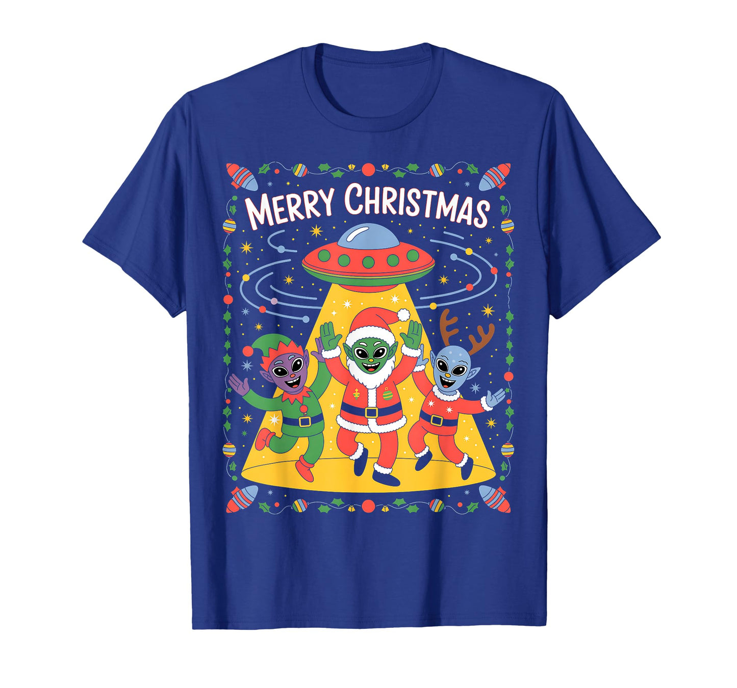 Funny Alien Trio Merry Ugly Christmas Santa Hat Gifts Xmas T-Shirt