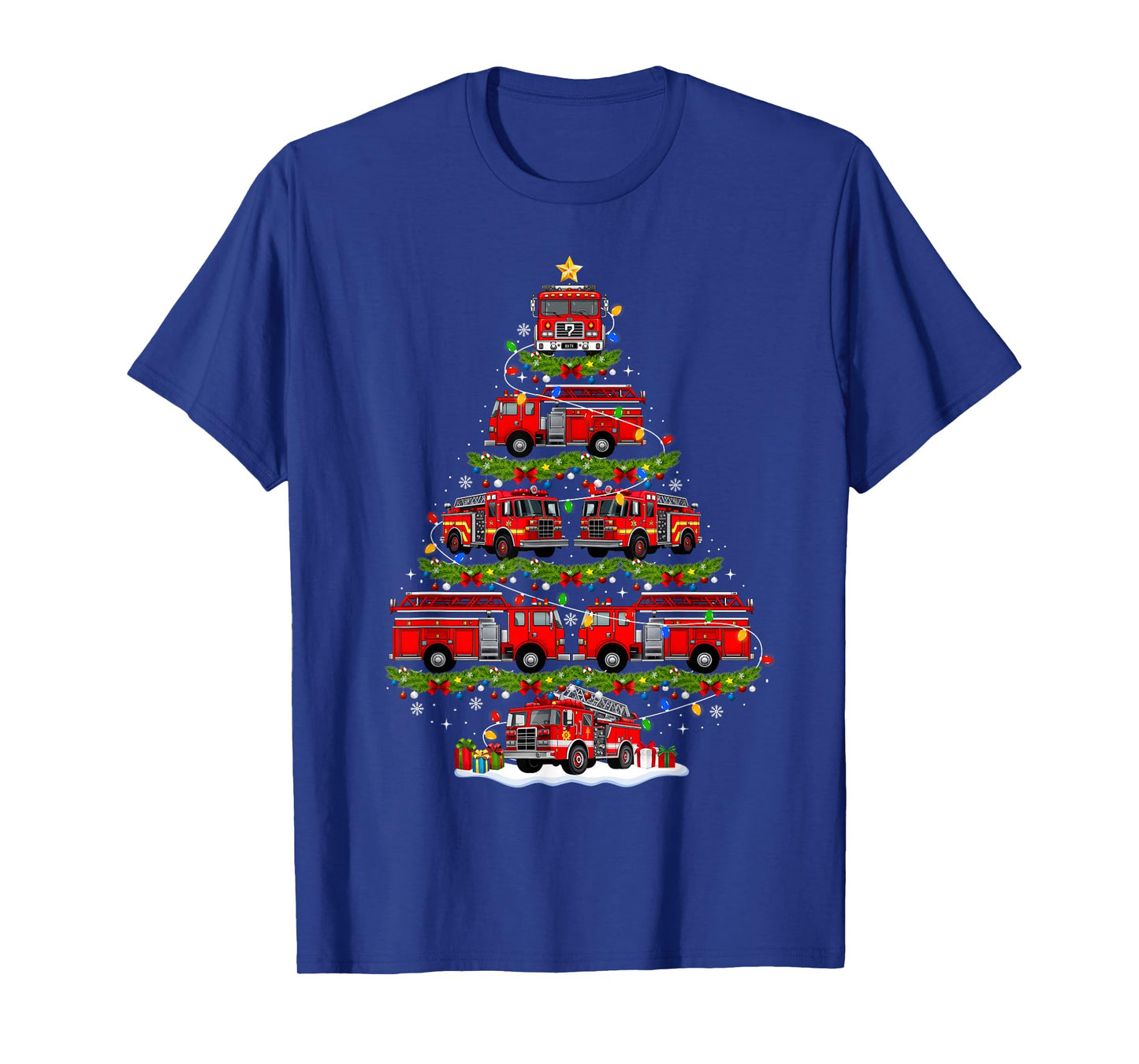 Fire Truck Firefighter Christmas Tree Lights Xmas Pajamas T-Shirt