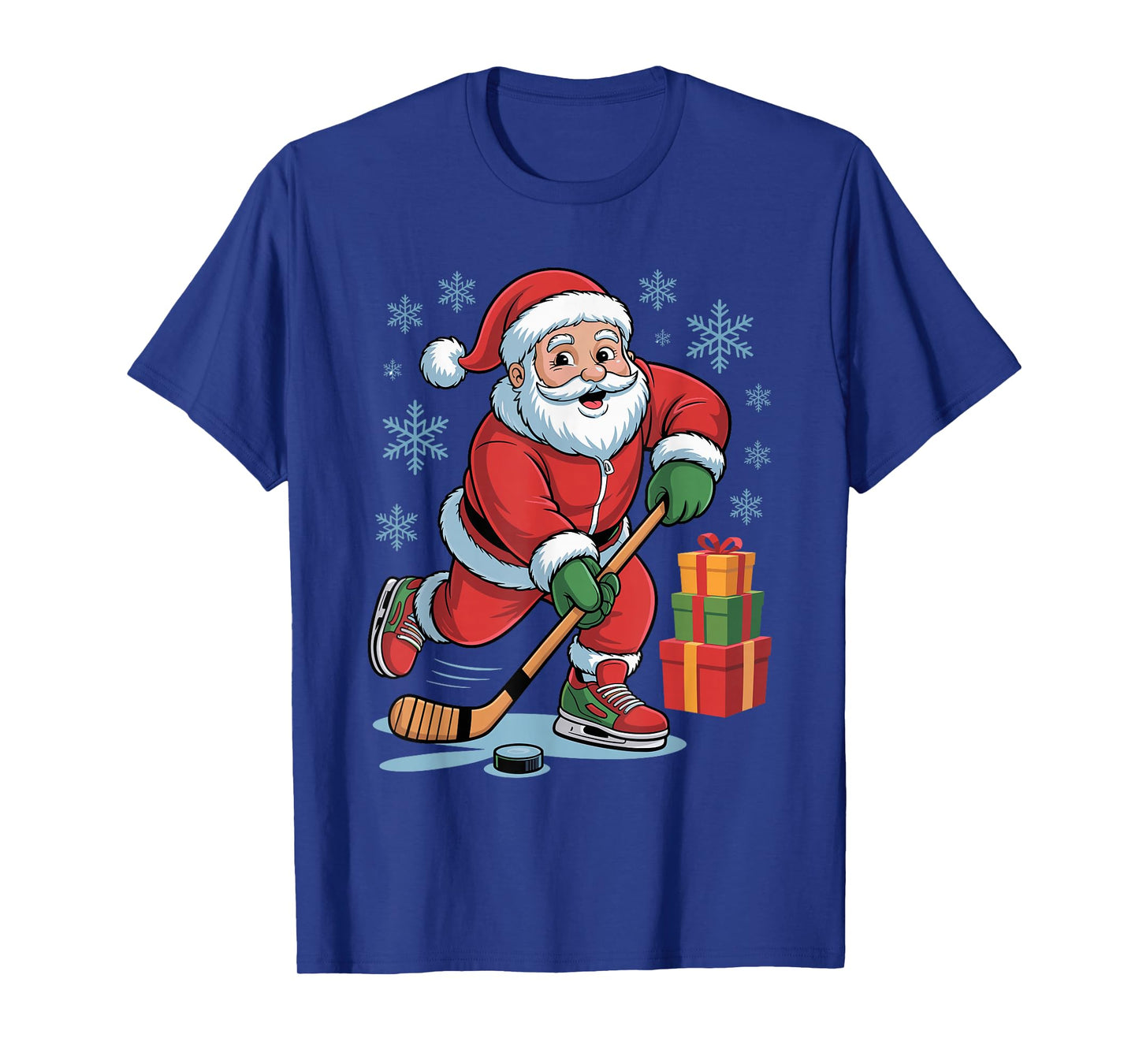 Santa Playing Hockey Funny Holiday Christmas Xmas Pajama T-Shirt