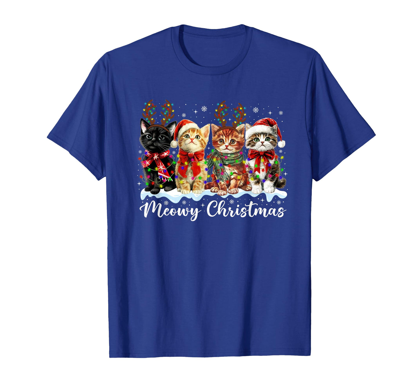 Meowy Catmas Cat Christmas Lights Xmas Pajamas Cat Lover T-Shirt