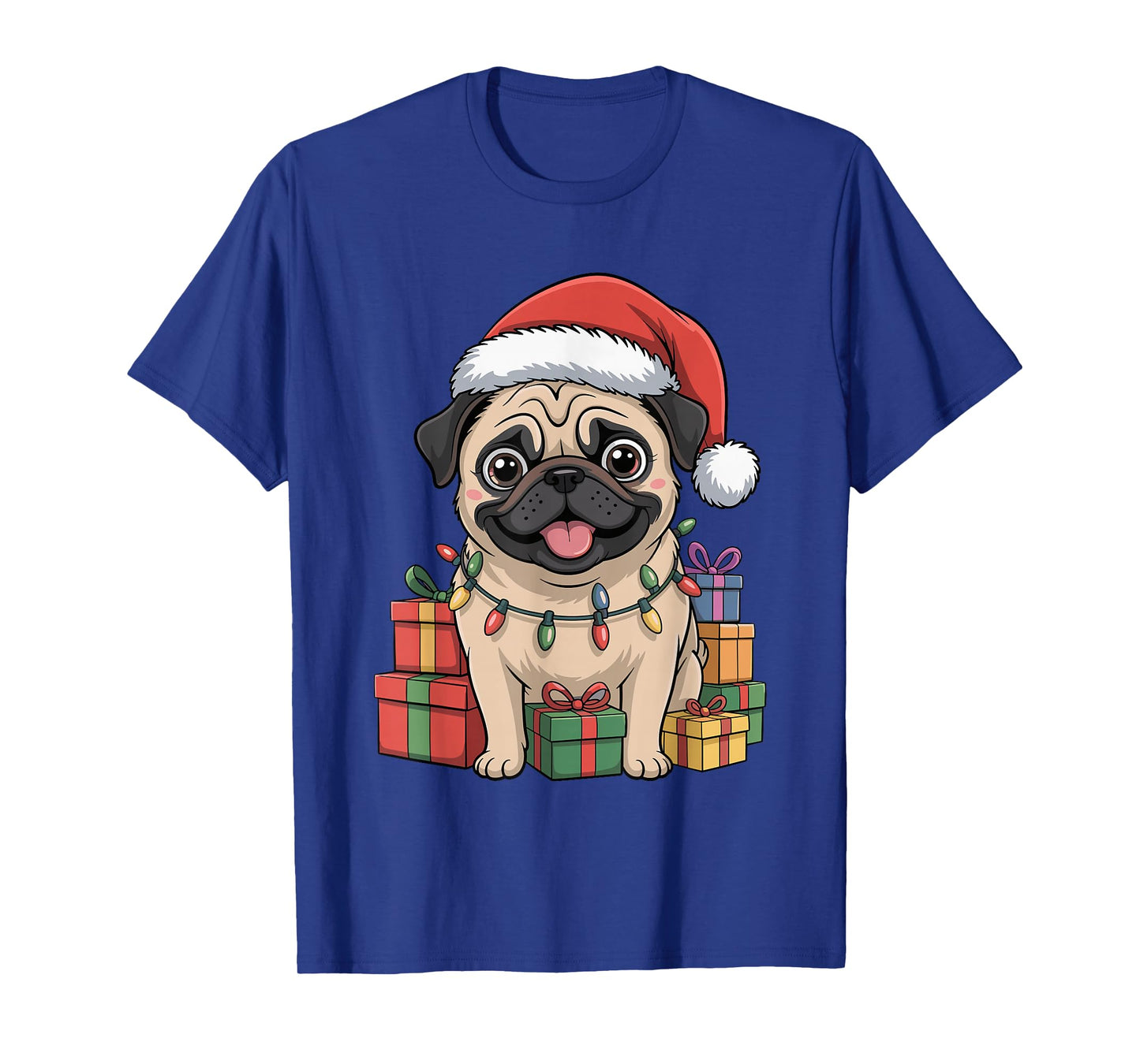 Cute Pug Santa Hat Christmas Xmas Dog Lovers Holiday T-Shirt