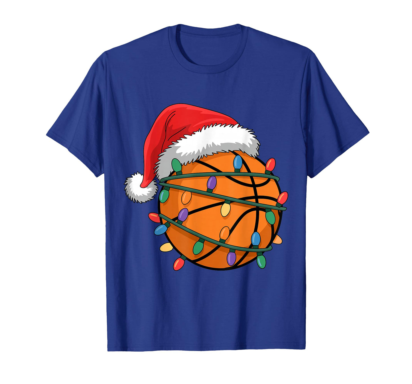 Santa Basketball Ball Xmas Lights Kids Basketball Christmas T-Shirt