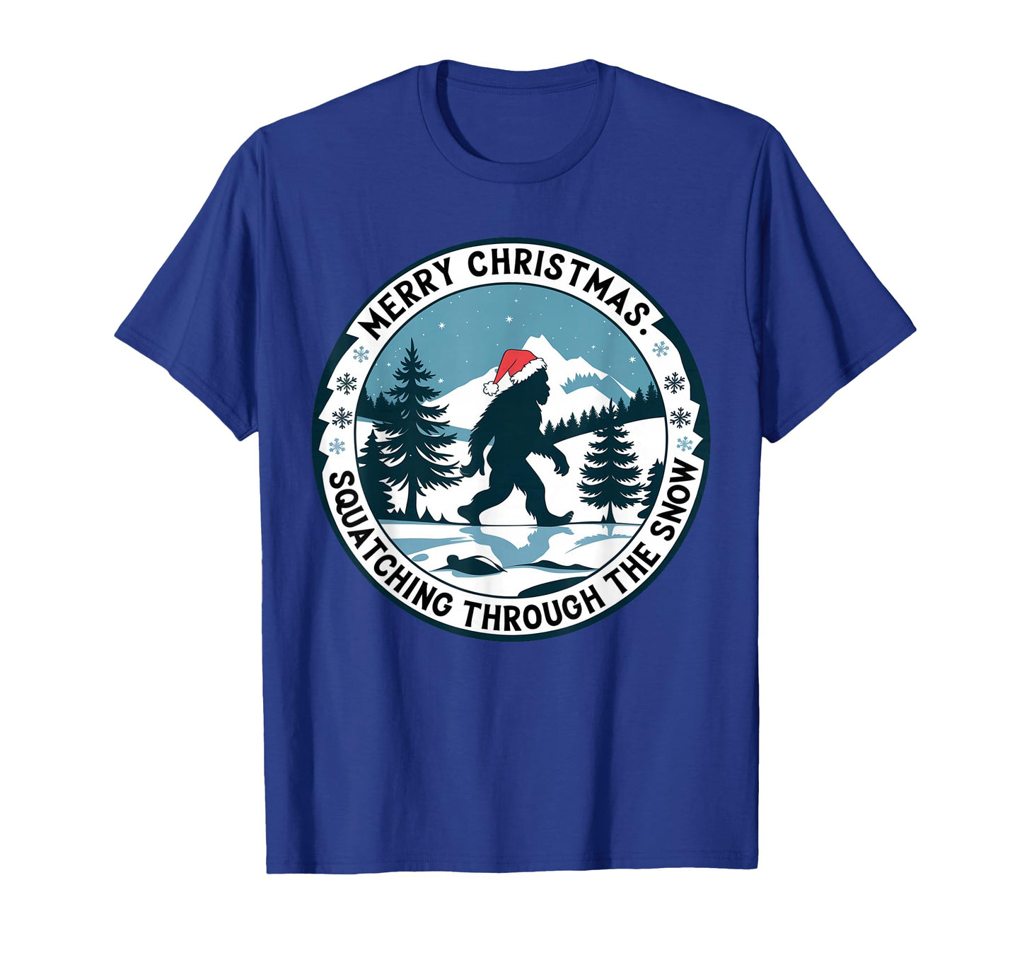 Merry Christmas Bigfoot Squatching Through The Snow Xmas T-Shirt