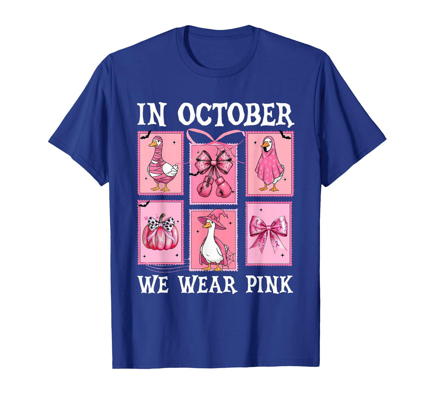 in October We Wear Pink Goose Bow Breast Cancer Awareness T-Shirt