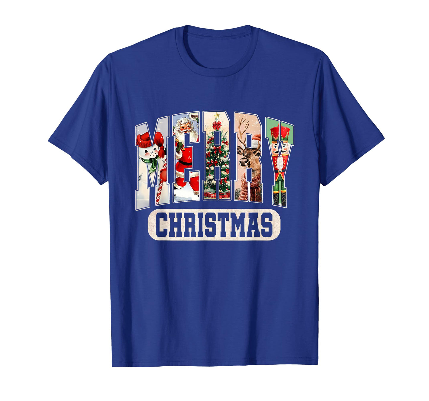 Retro Christmas Vintage Santa Reindeer Tree Snowman T-Shirt