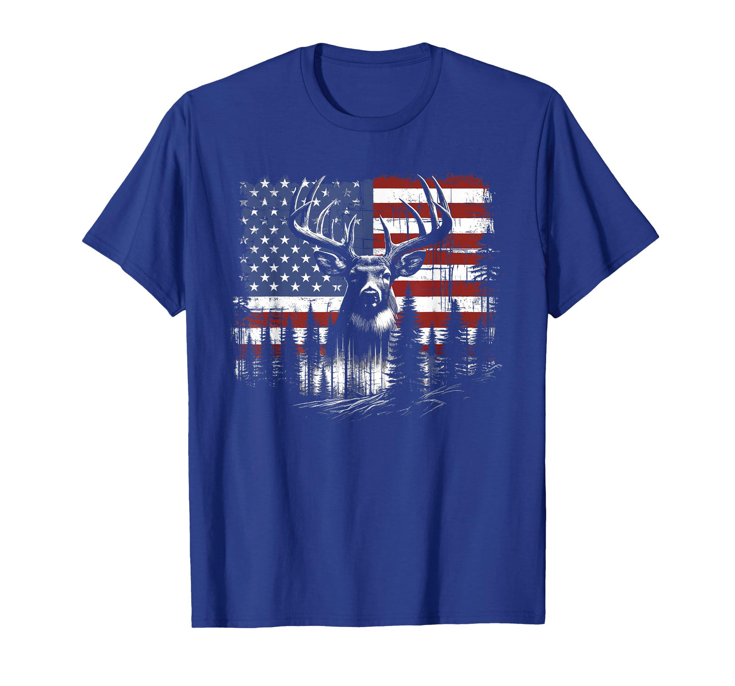 Deer Hunting American Flag Whitetail Buck Antlers T-Shirt