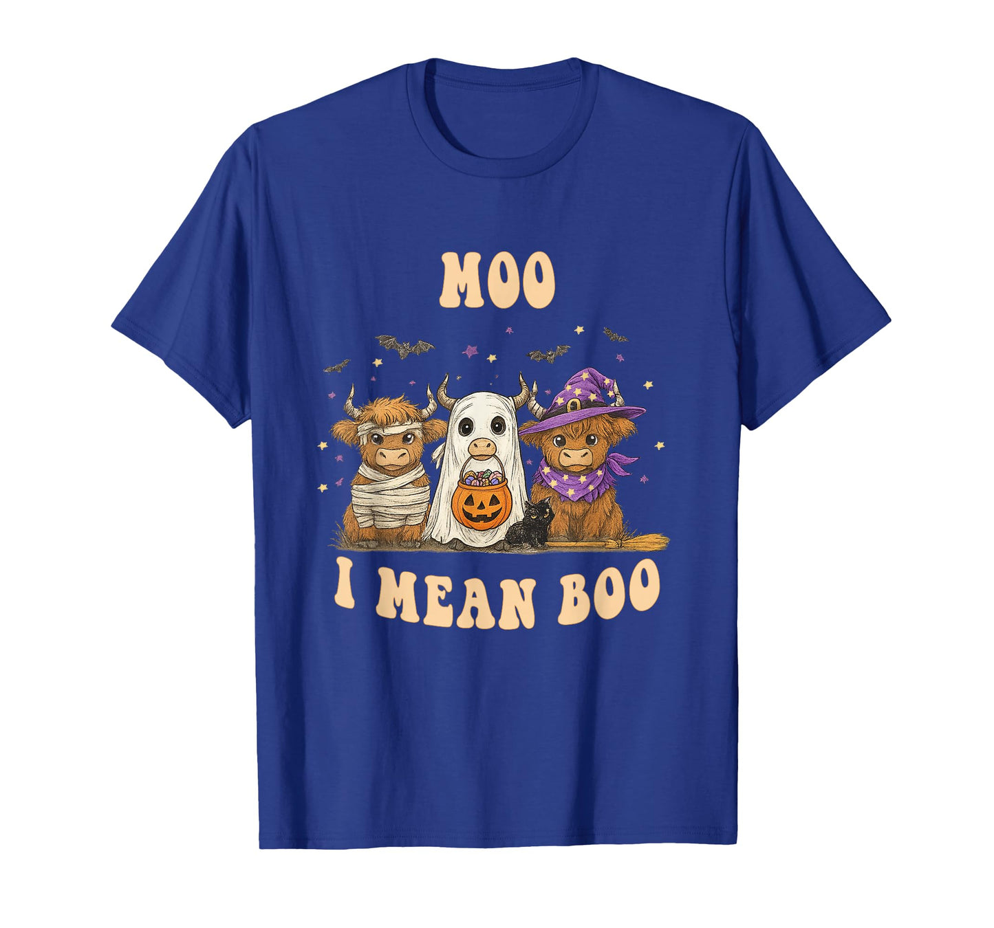 Moo I Mean Boo Ghost Highland Cow Halloween T-Shirt