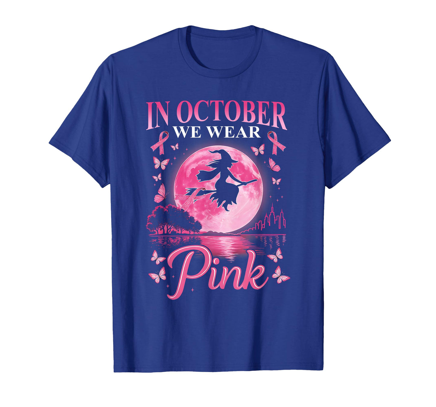 in October We Wear Pink Witch Breast Cancer Awareness Girl T-Shirt