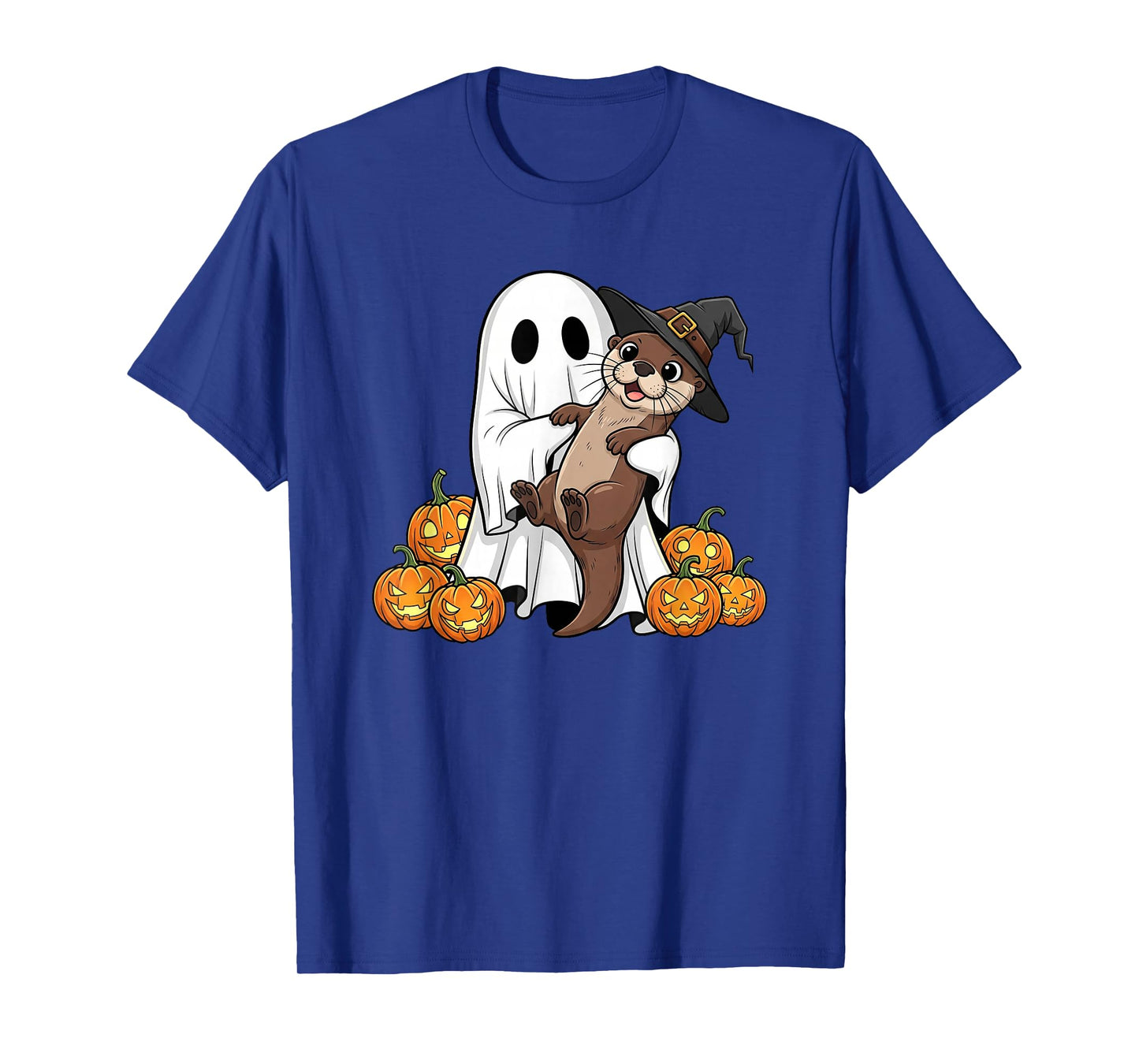 Funny Ghost Otter Pumpkin Halloween Kids Mens Womens T-Shirt