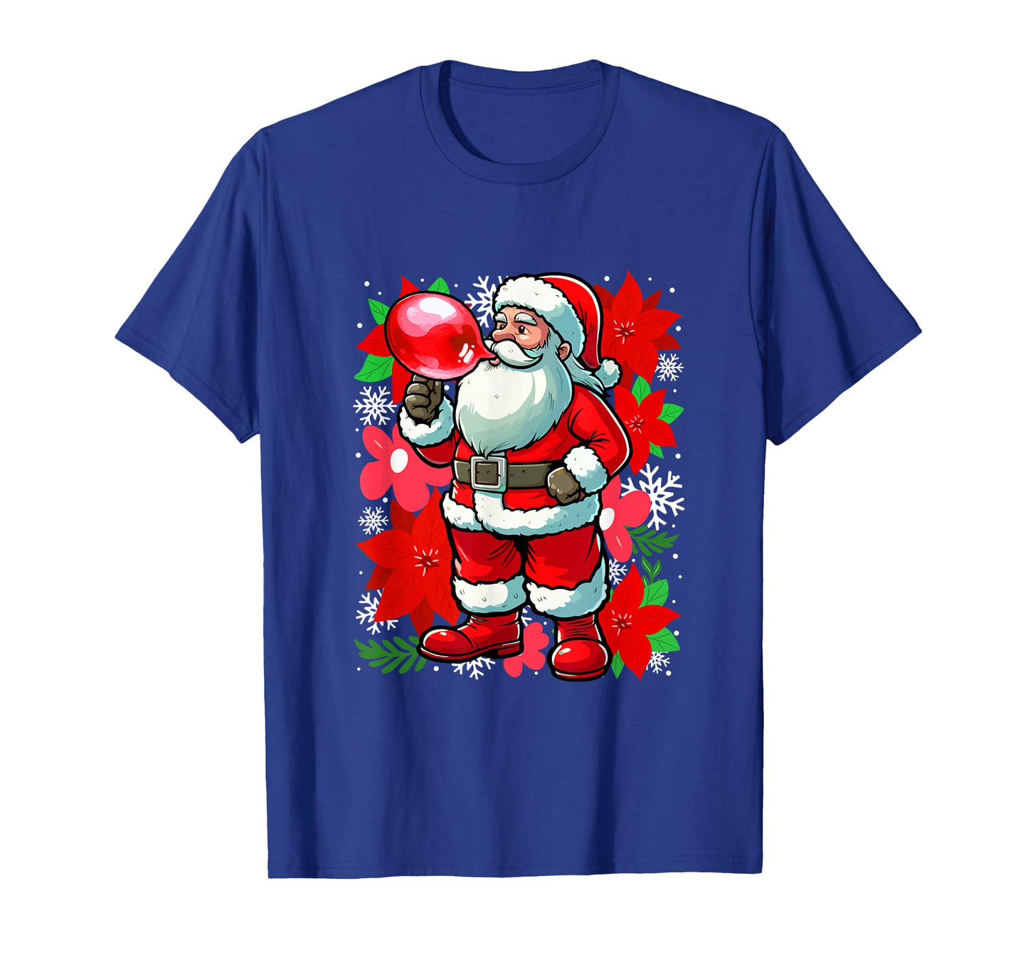 Floral Santa Blowing Bubble Christmas Matching Women Girl T-Shirt