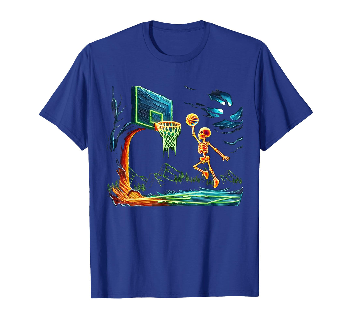 Skeleton Slam Dunk Hoop Basketball Halloween Men Boys Fans T-Shirt