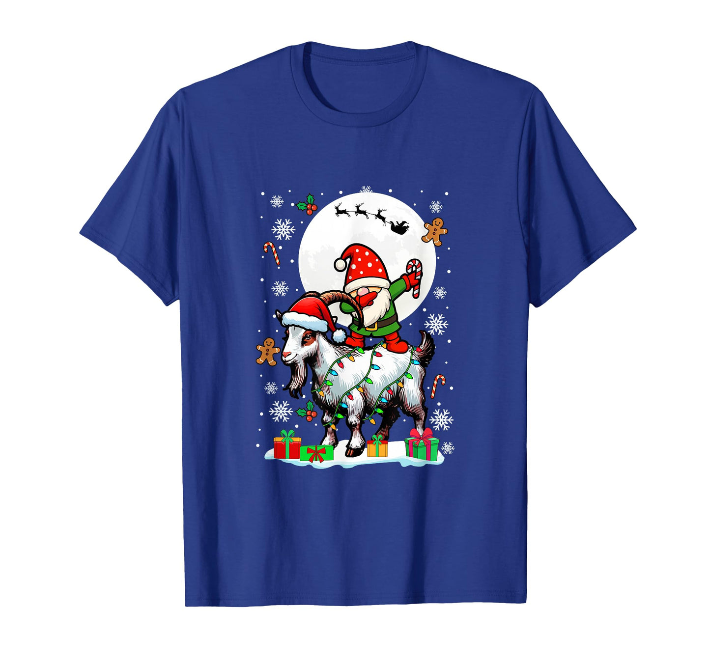 Dabbing Gnome On Goat Christmas Santa Colorful Lights T-Shirt