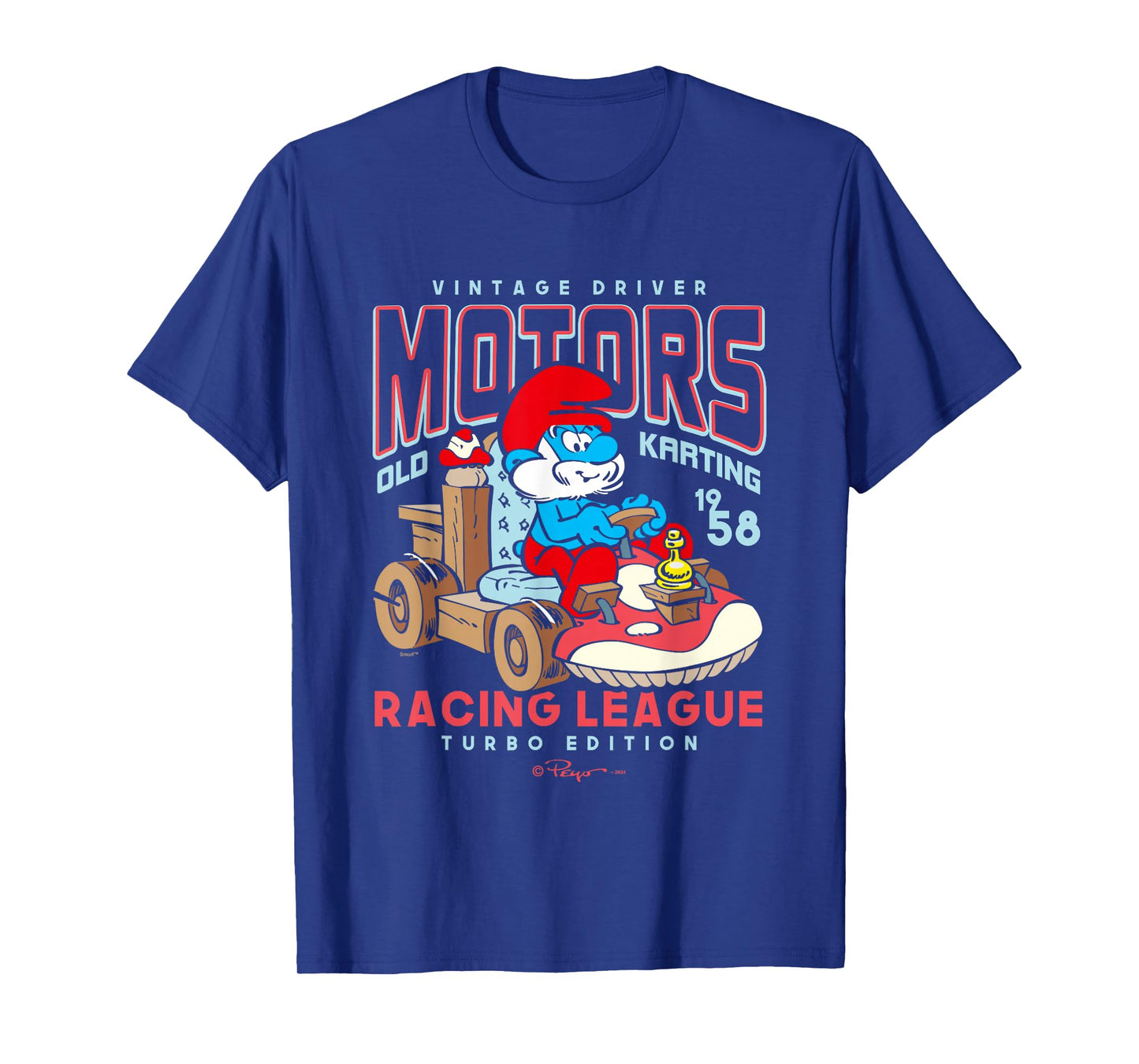 The Smurfs Vintage Driver Motors Old Karting Papa Smurf Logo T-Shirt